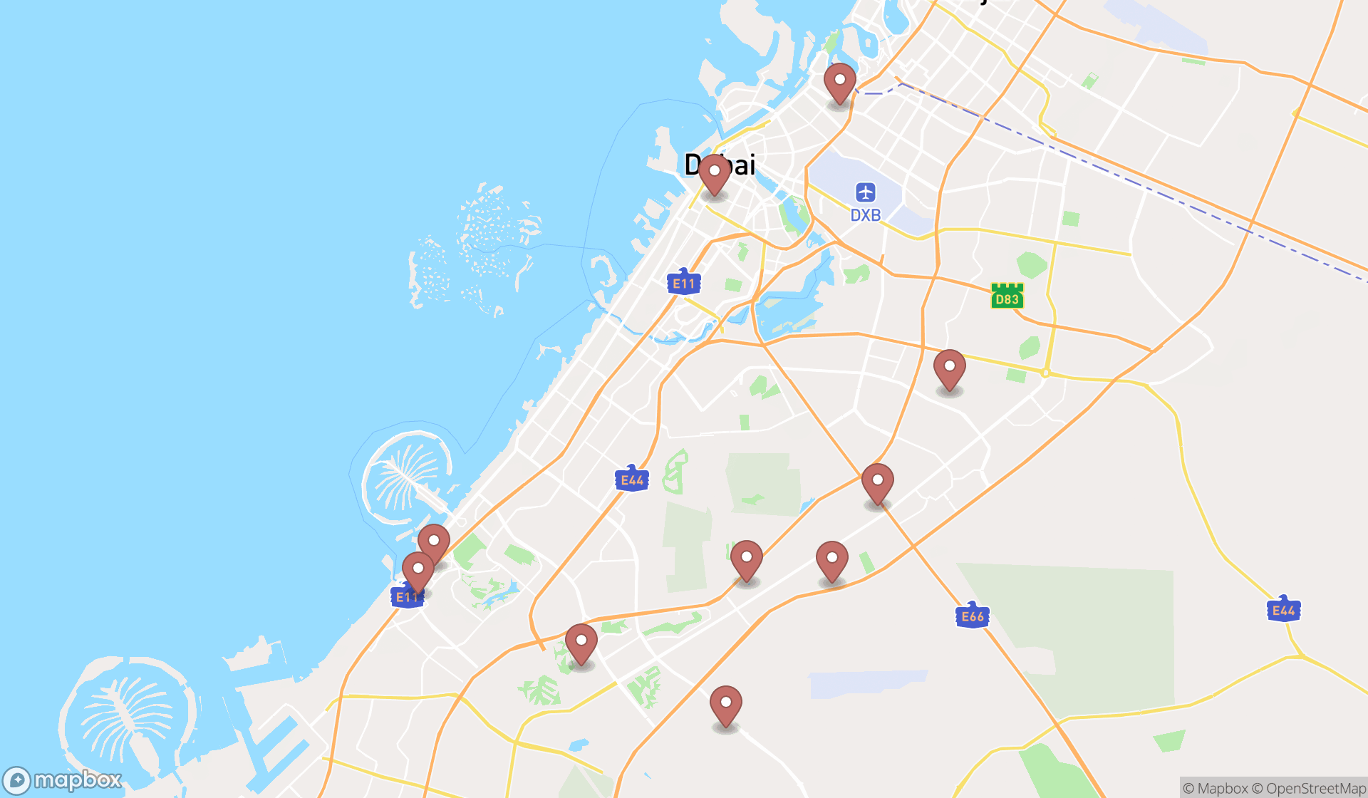 Map showing the ranked playgroups in Dubai, Dubai