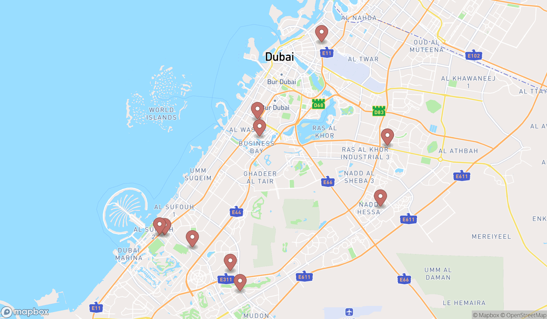 Map showing the ranked plumbers in Dubai, Dubai