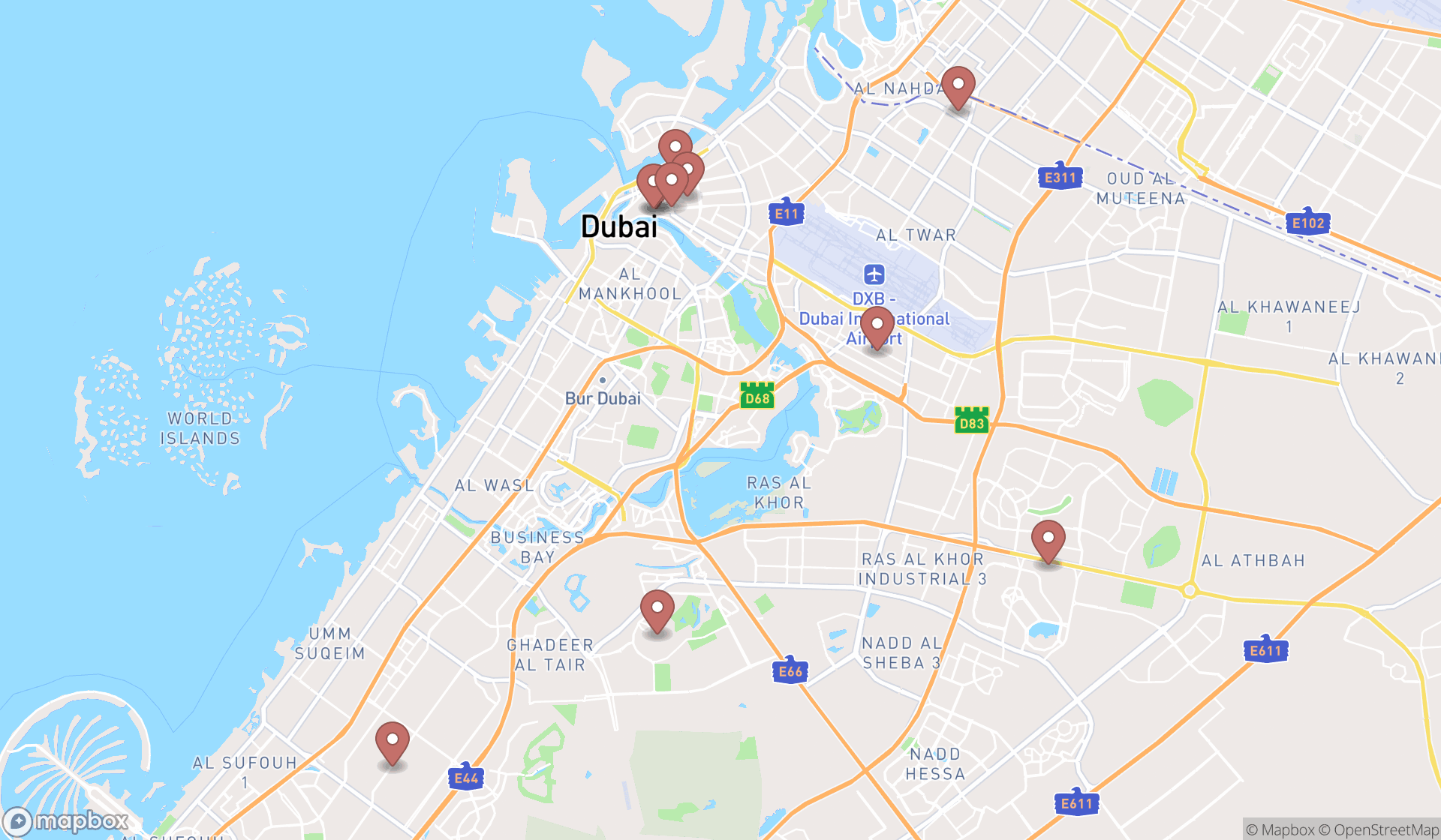 Map showing the ranked plumbing supply stores in Dubai, Dubai