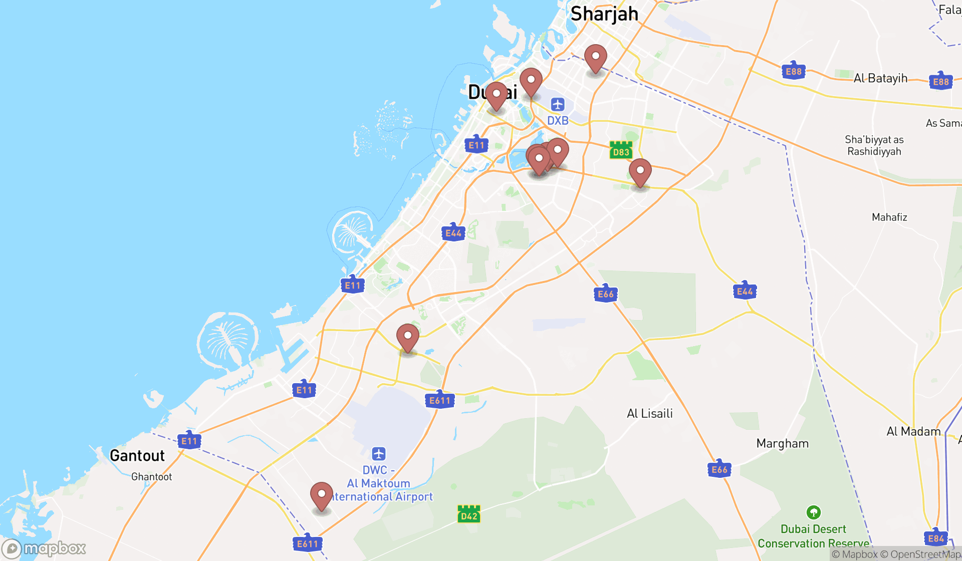 Map showing the ranked plywood suppliers in Dubai, Dubai