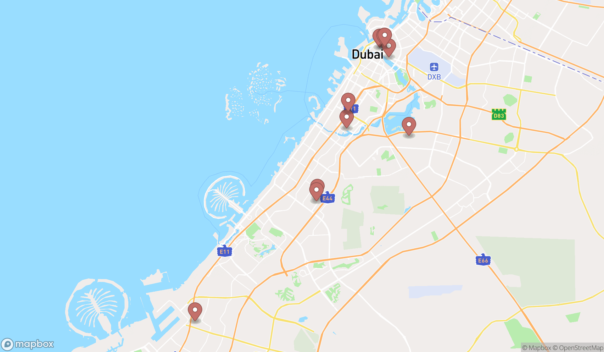 Map showing the ranked pneumatic tools suppliers in Dubai, Dubai