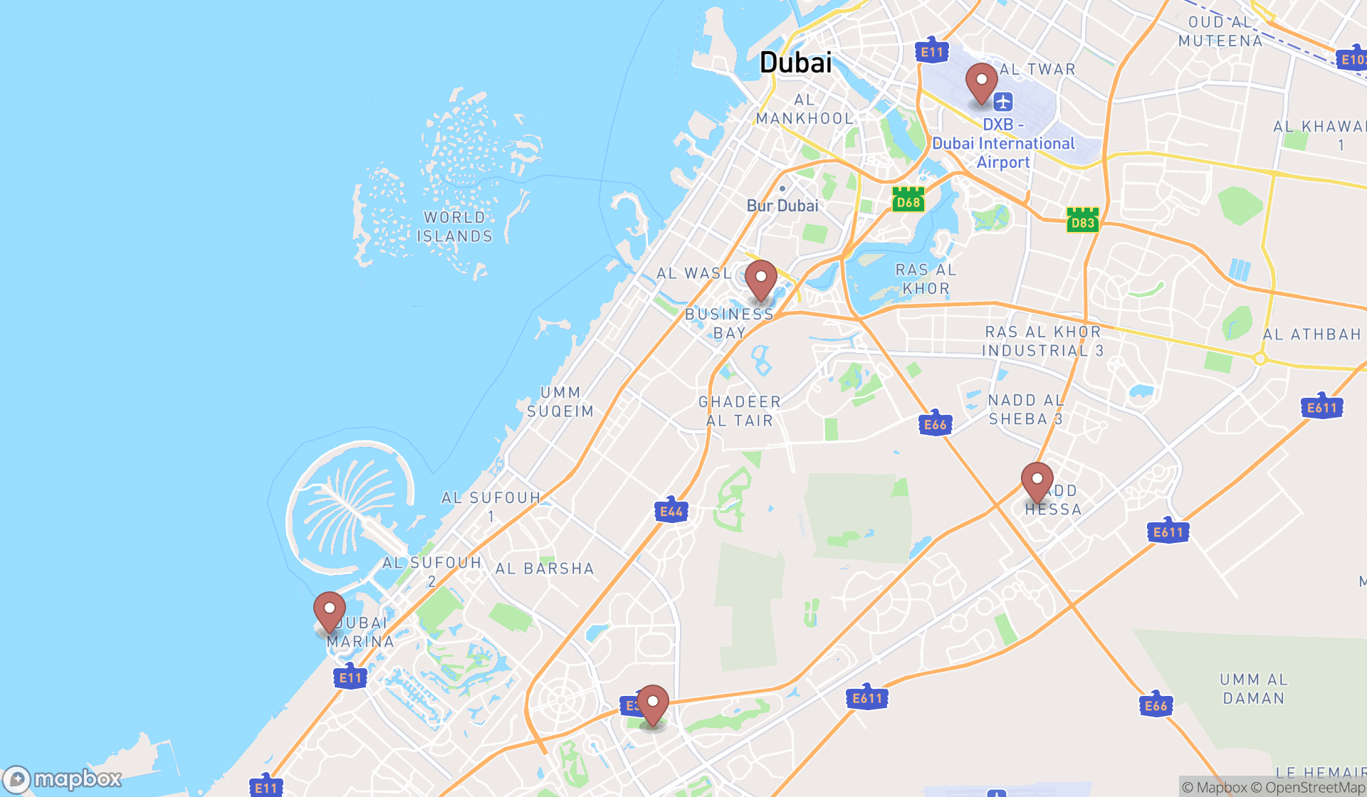 Map showing the ranked poke bars in Dubai, Dubai
