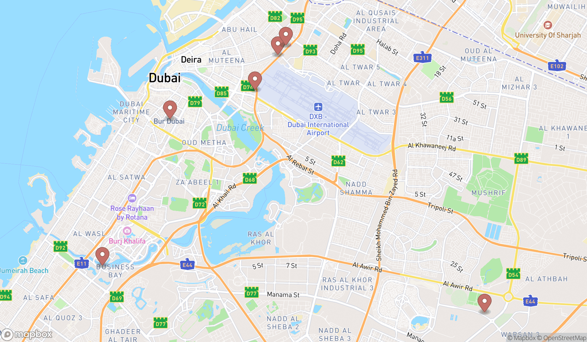 Map showing the ranked police supply stores in Dubai, Dubai