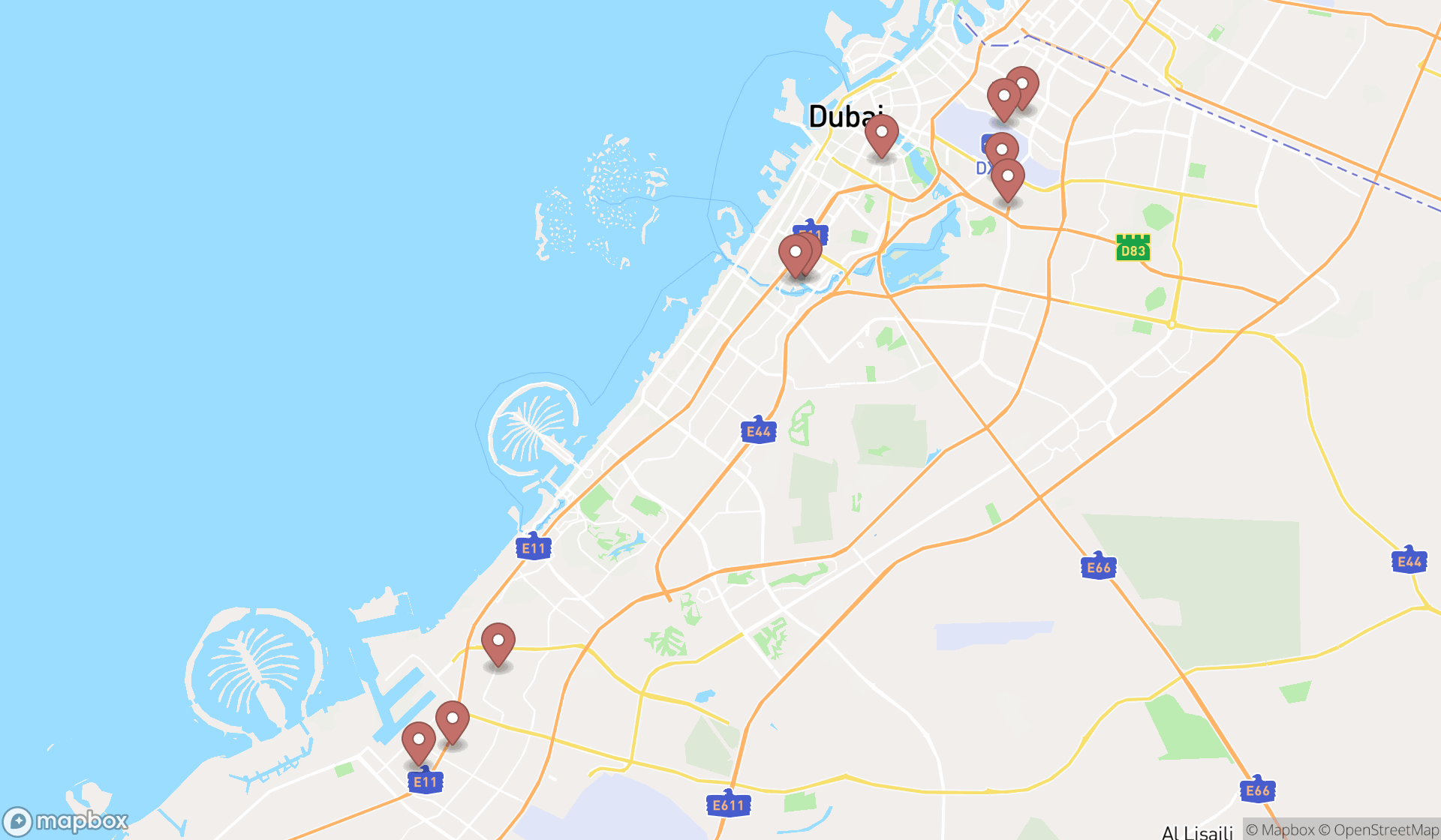 Map showing the ranked polymer suppliers in Dubai, Dubai