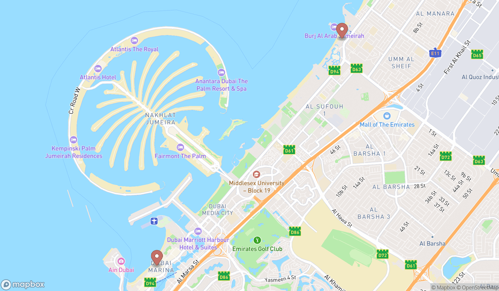 Map showing the ranked polynesian restaurants in Dubai, Dubai