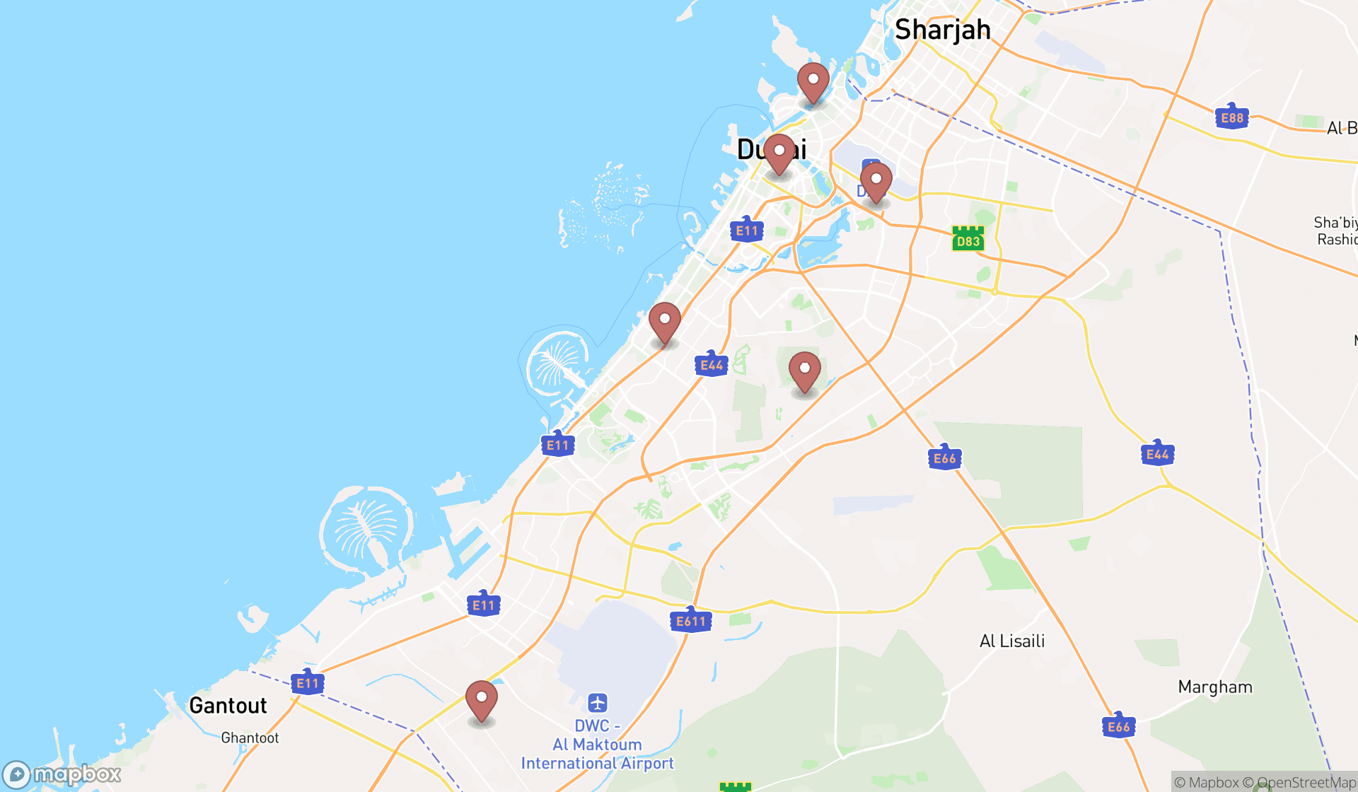 Map showing the ranked pond fish suppliers in Dubai, Dubai