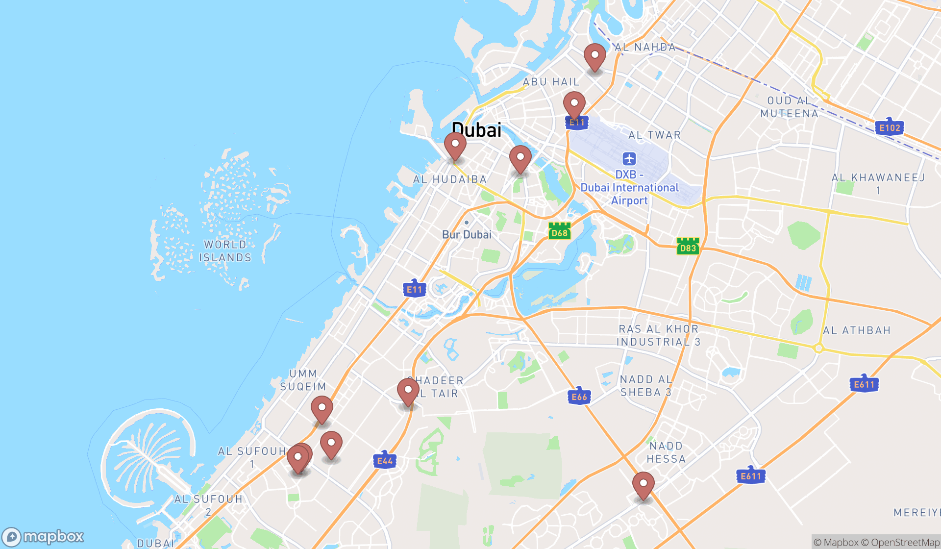 Map showing the ranked pool billard clubs in Dubai, Dubai