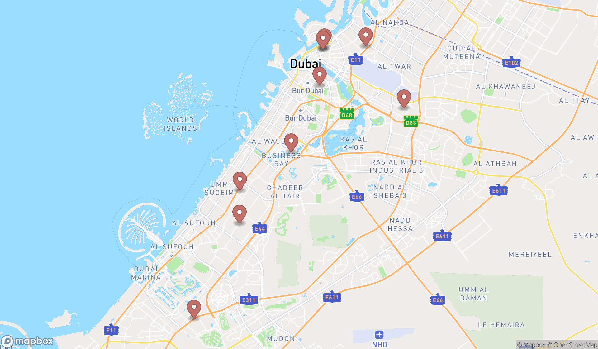 Map showing the ranked pool cleaning services in Dubai, Dubai