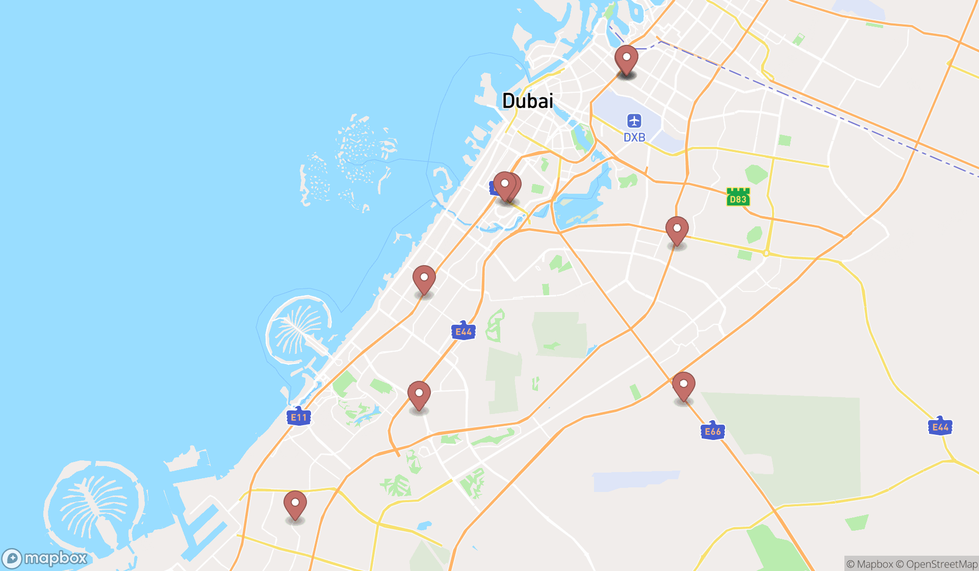 Map showing the ranked popcorn stores in Dubai, Dubai