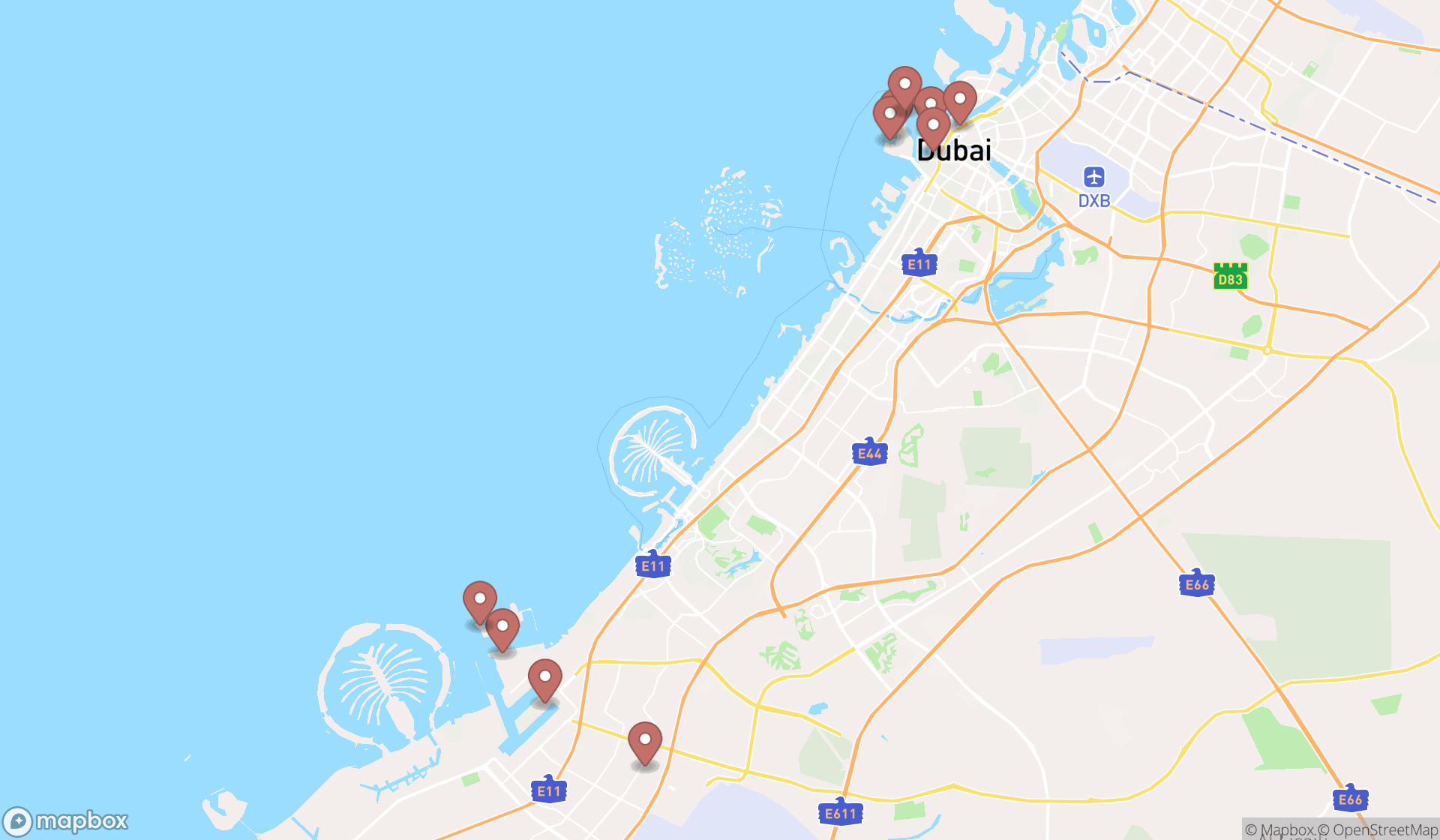 Map showing the ranked port authorities in Dubai, Dubai