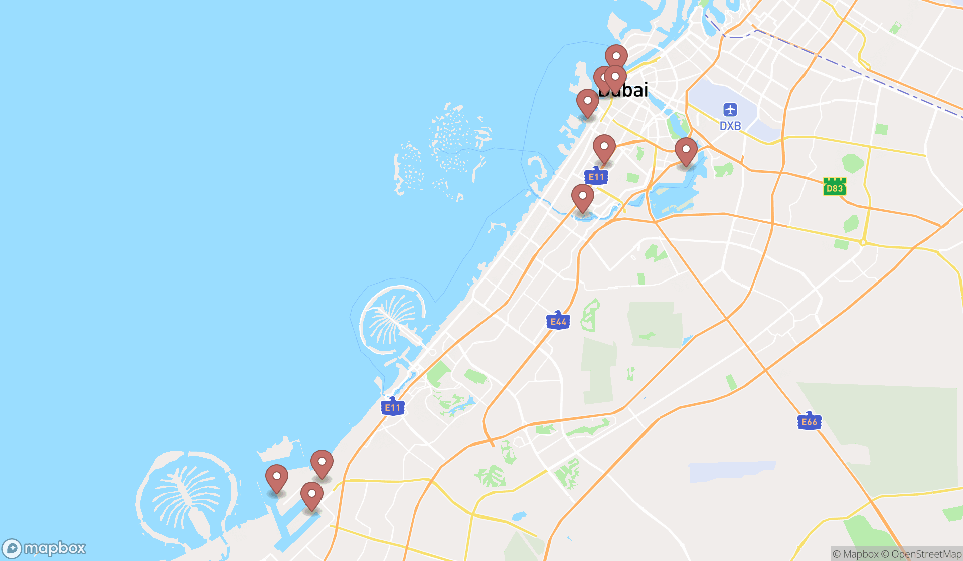 Map showing the ranked port operating companies in Dubai, Dubai