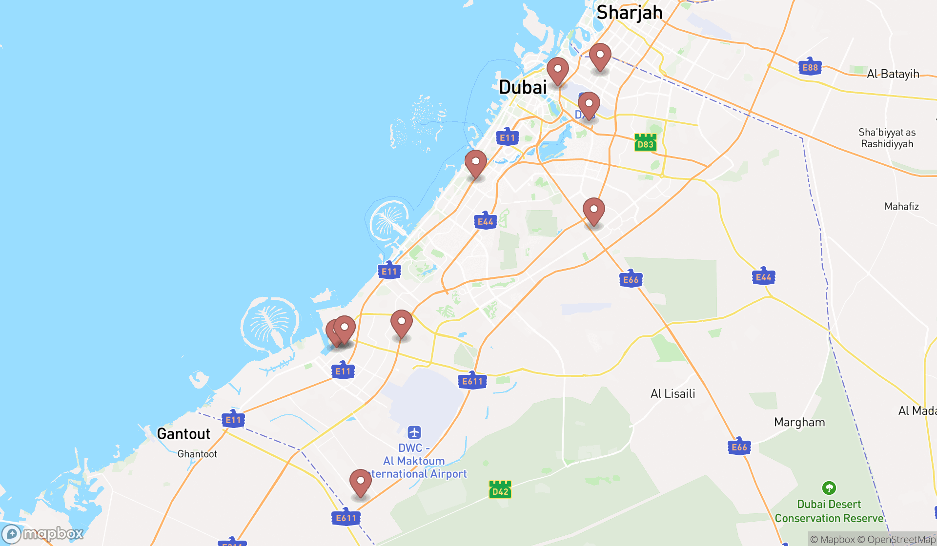 Map showing the ranked portable building manufacturers in Dubai, Dubai