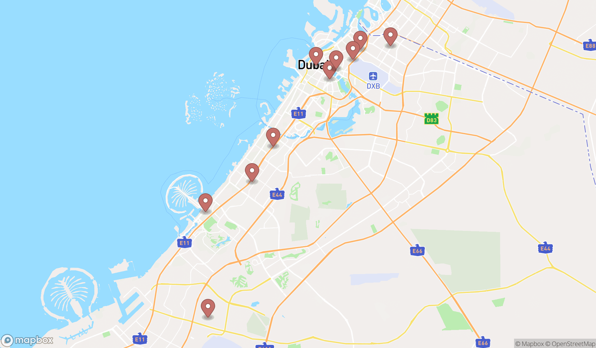 Map showing the ranked portrait studios in Dubai, Dubai