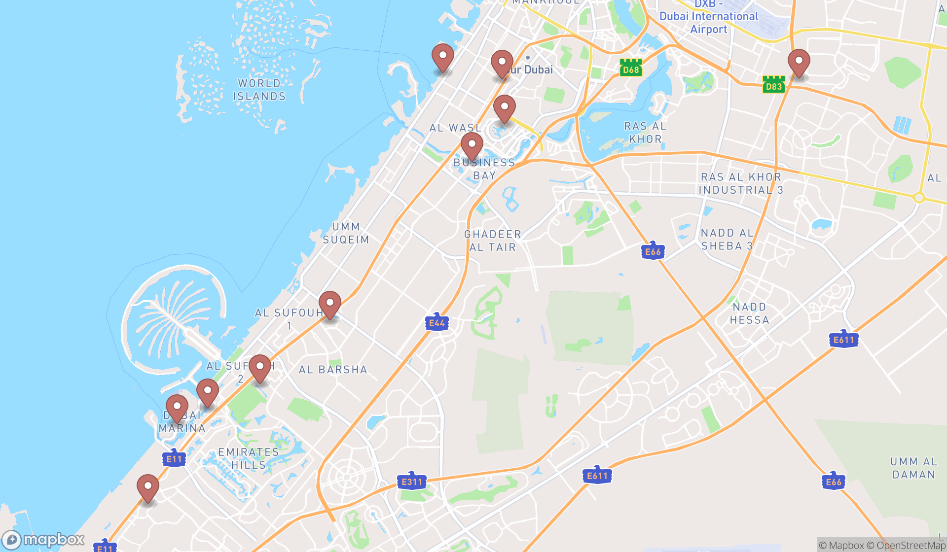 Map showing the ranked portuguese restaurants in Dubai, Dubai