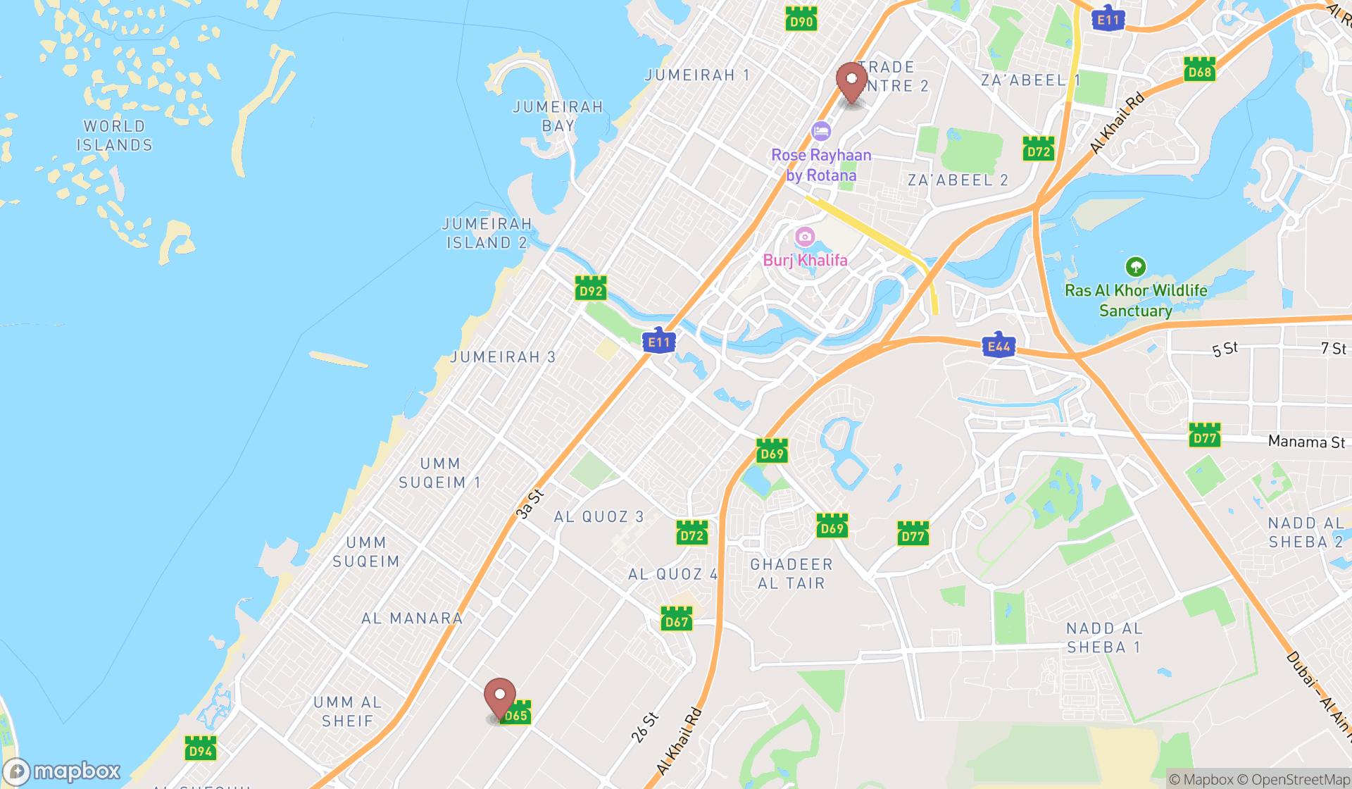 Map showing the ranked post office/couriers in Dubai, Dubai