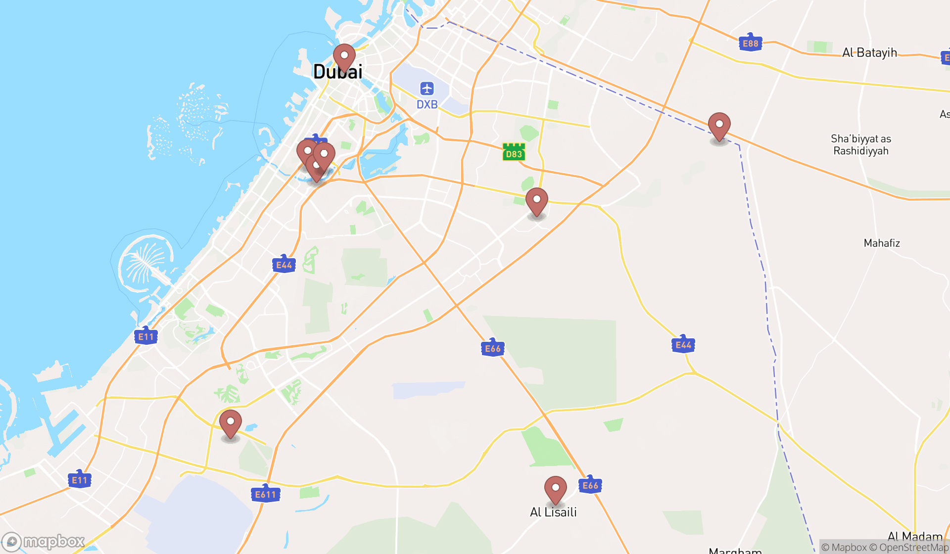 Map showing the ranked poultry farms in Dubai, Dubai