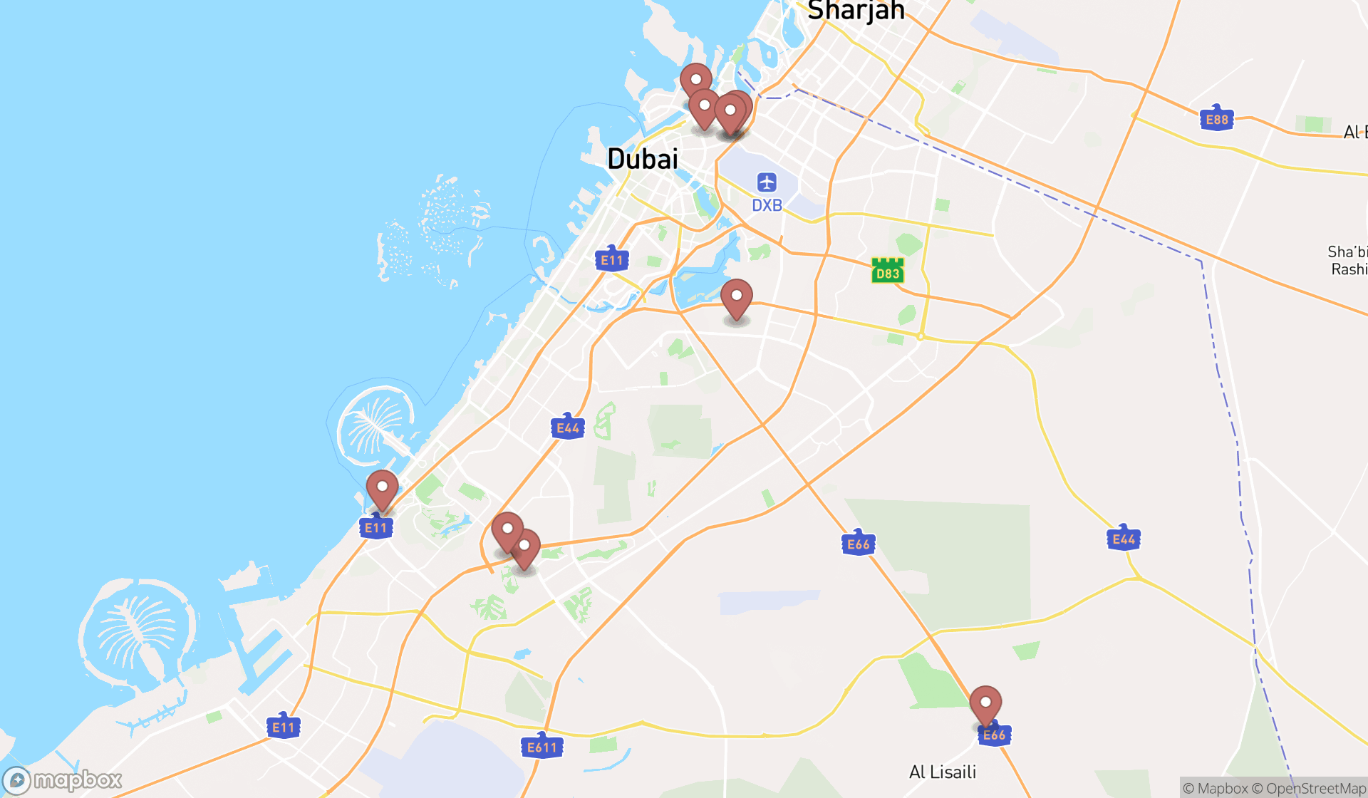 Map showing the ranked poultry stores in Dubai, Dubai