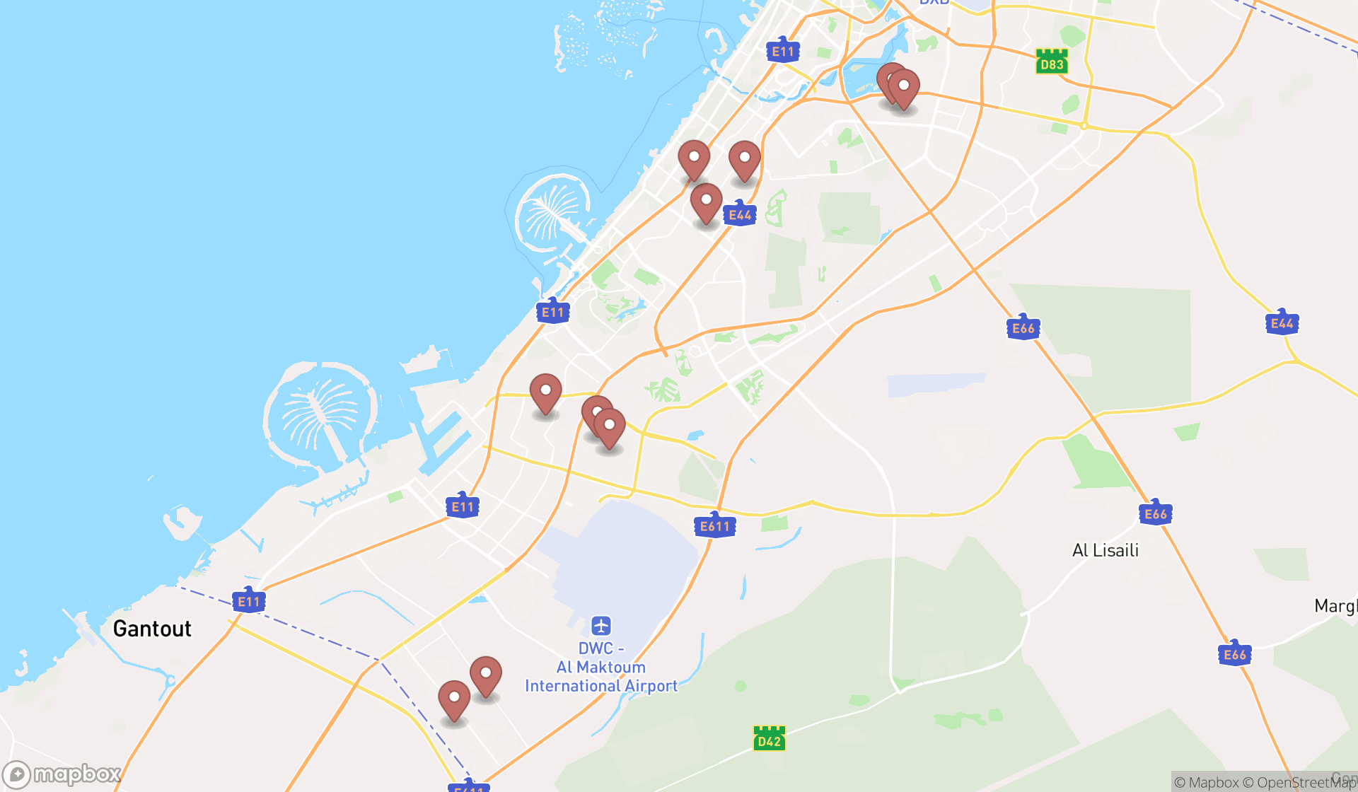 Map showing the ranked powder coating services in Dubai, Dubai