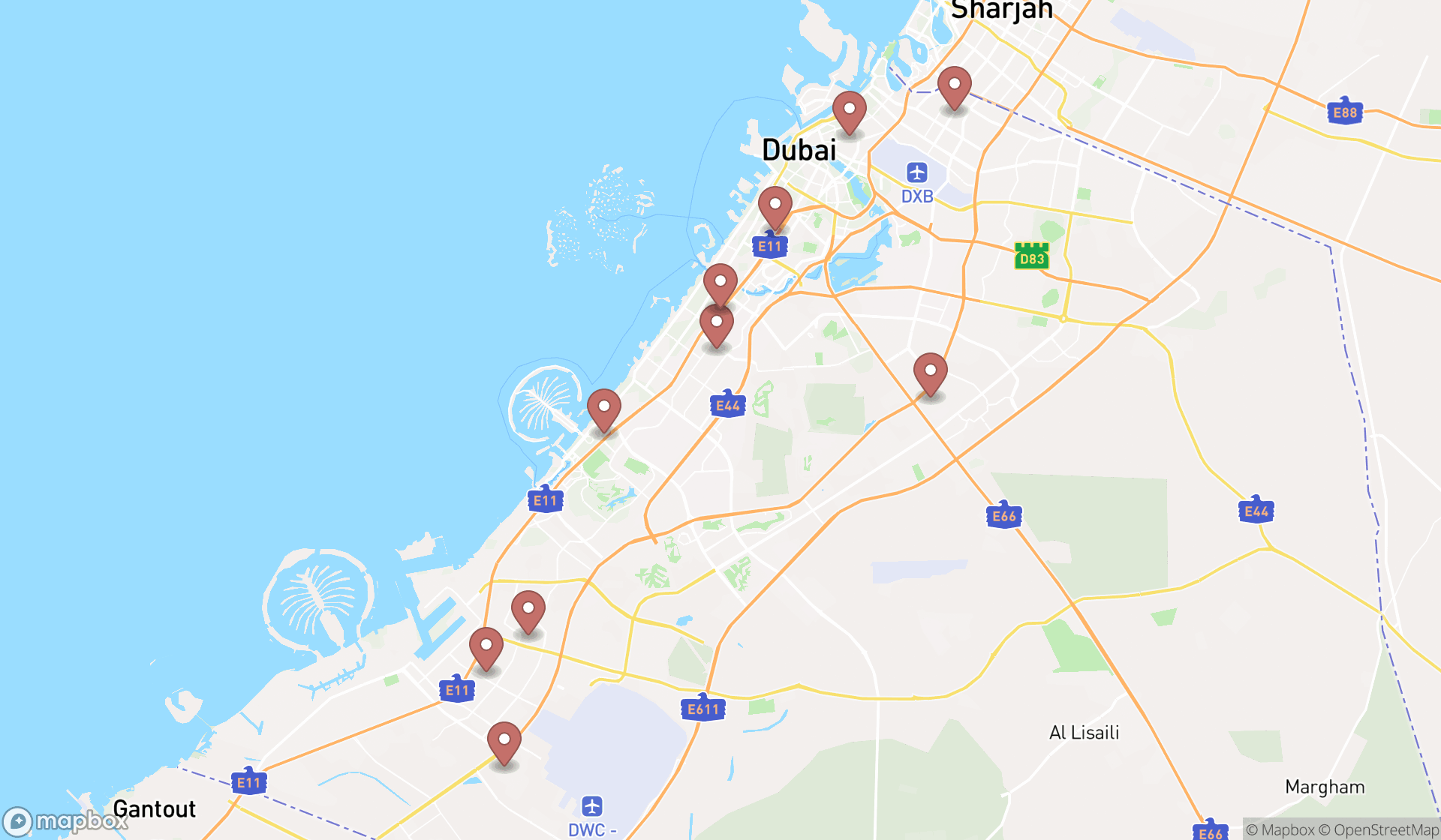 Map showing the ranked power plant consultants in Dubai, Dubai