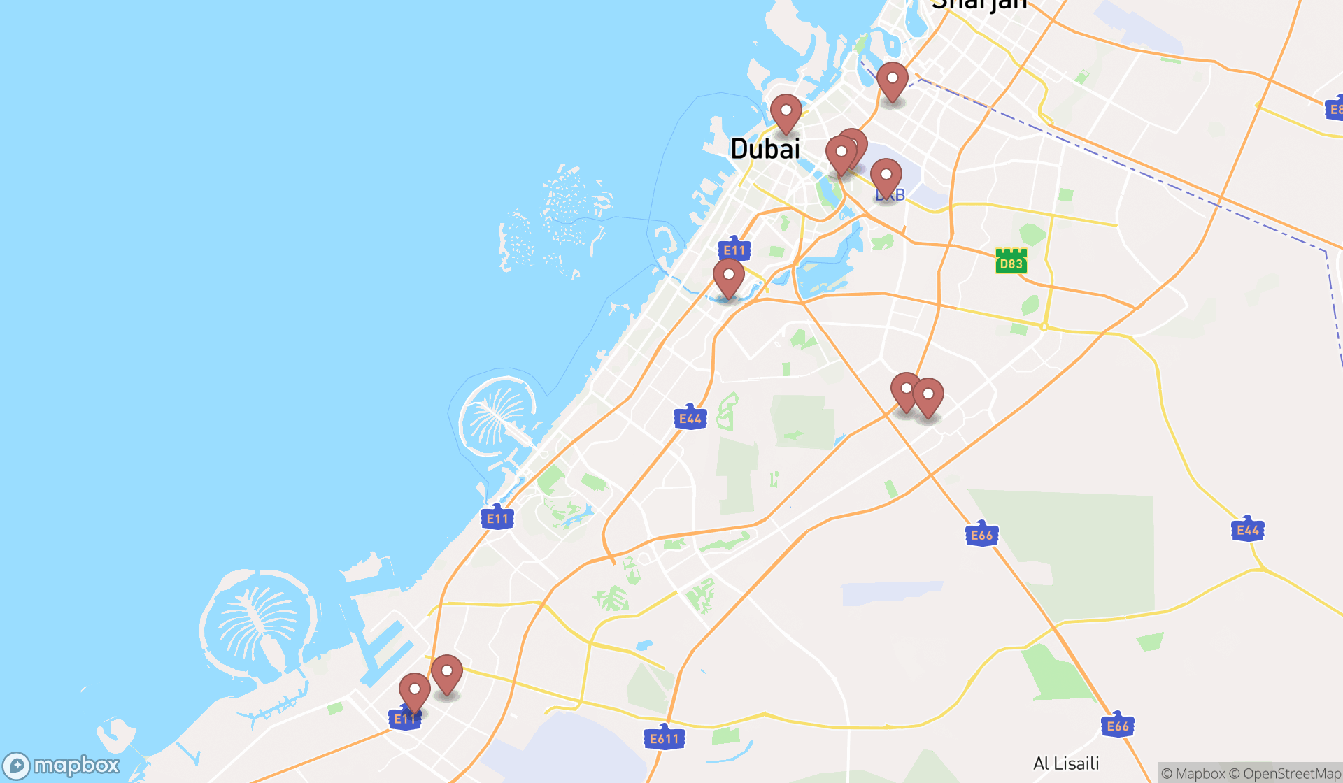 Map showing the ranked power plant equipment suppliers in Dubai, Dubai