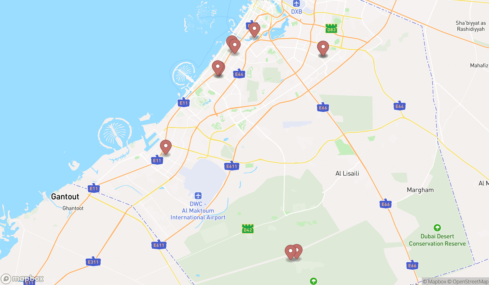 Map showing the ranked power stations in Dubai, Dubai