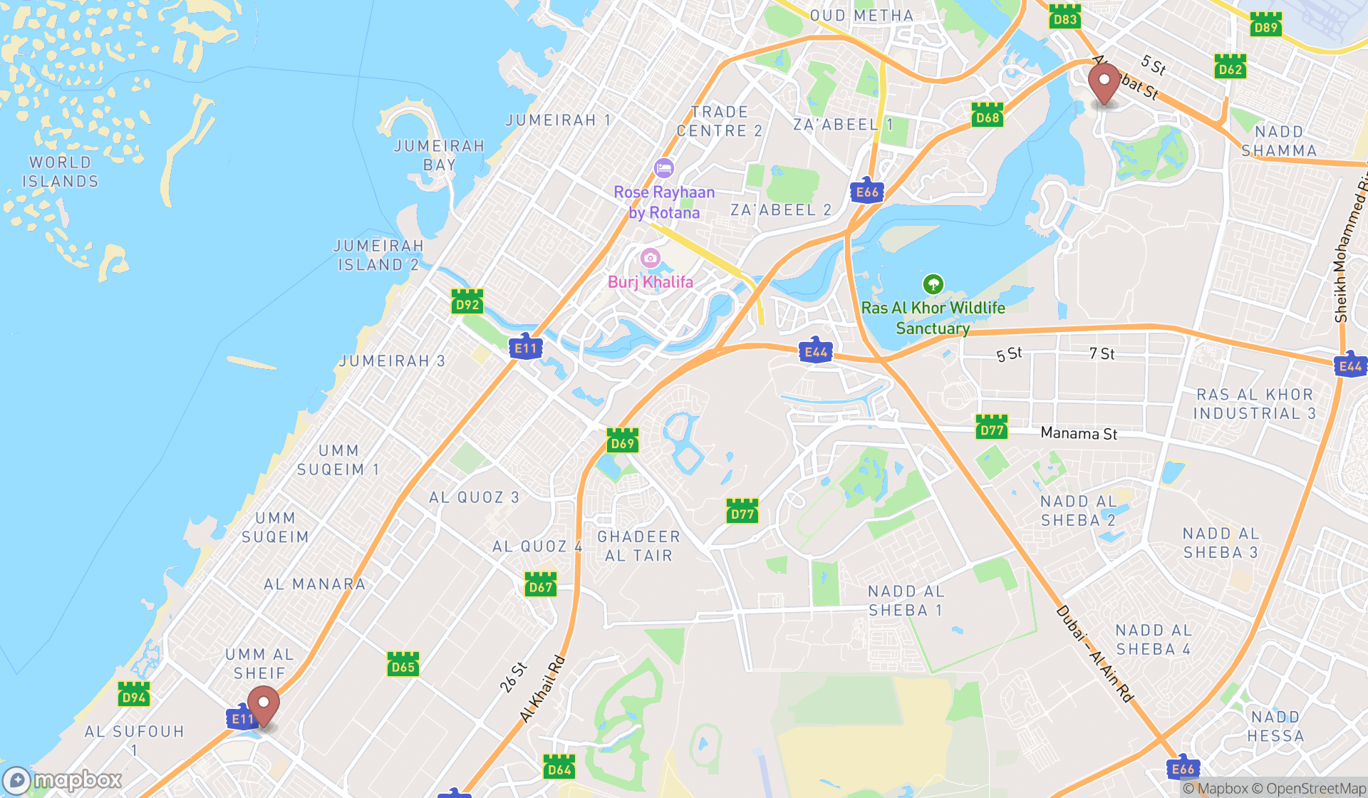 Map showing the ranked powersports vehicle dealers in Dubai, Dubai