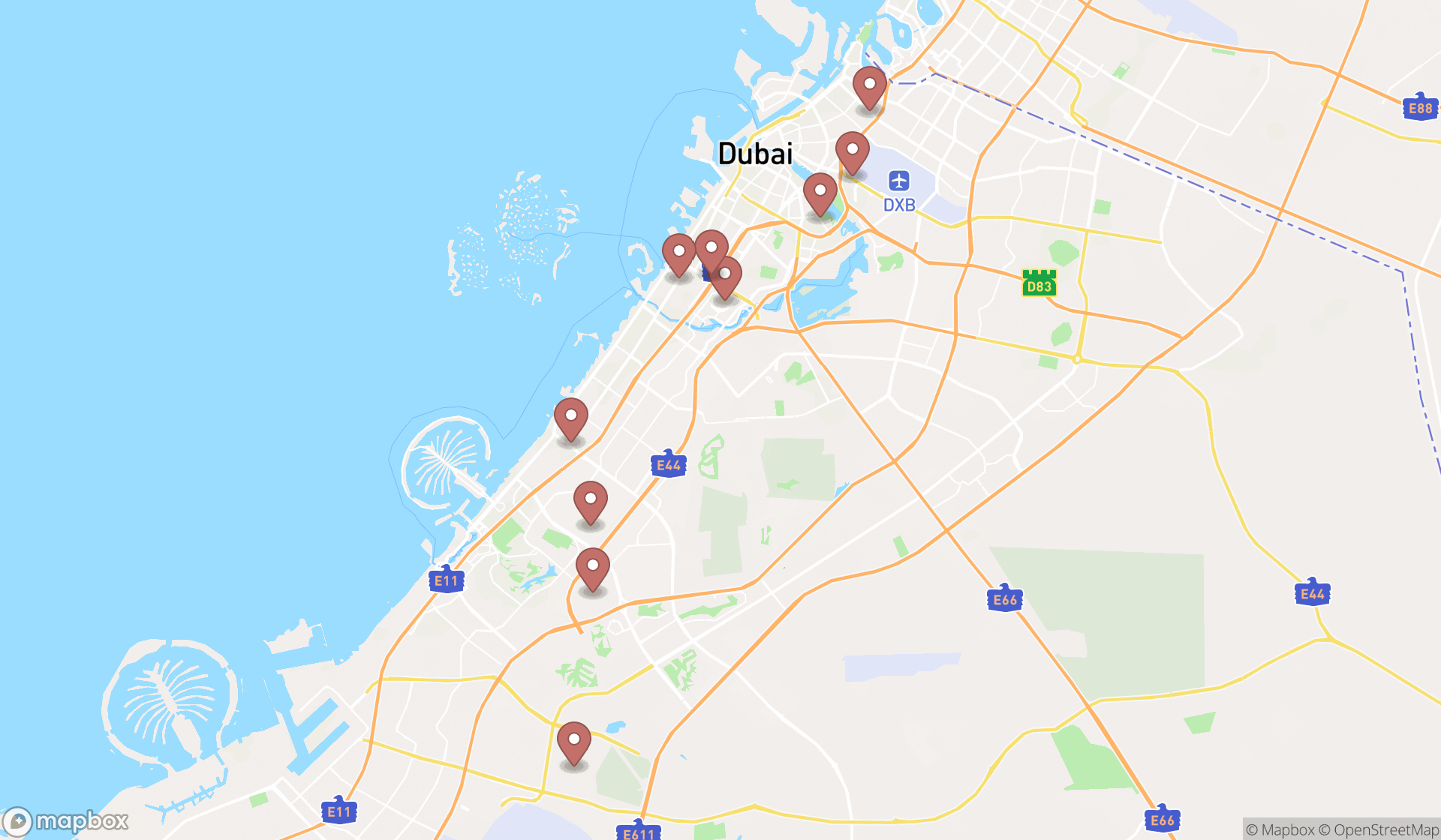 Map showing the ranked pregnancy care centers in Dubai, Dubai