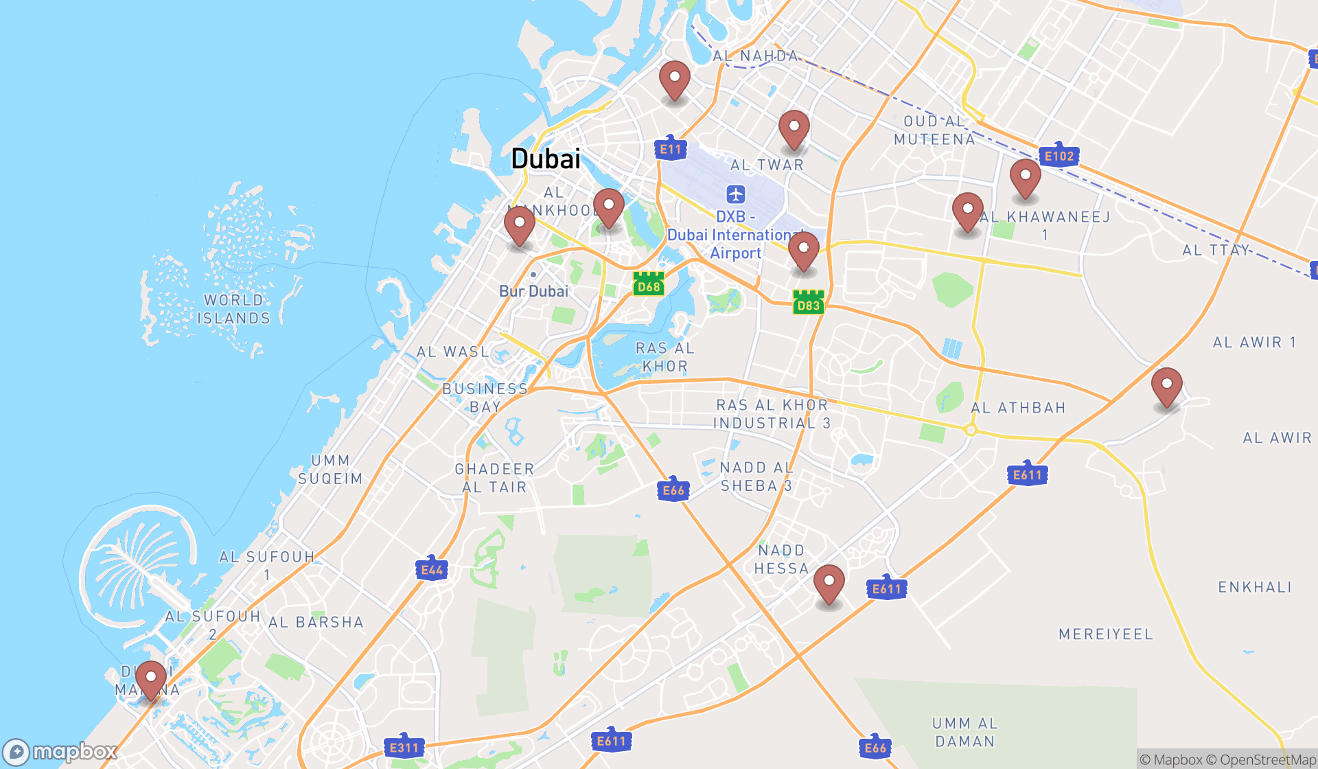 Map showing the ranked primary schools in Dubai, Dubai