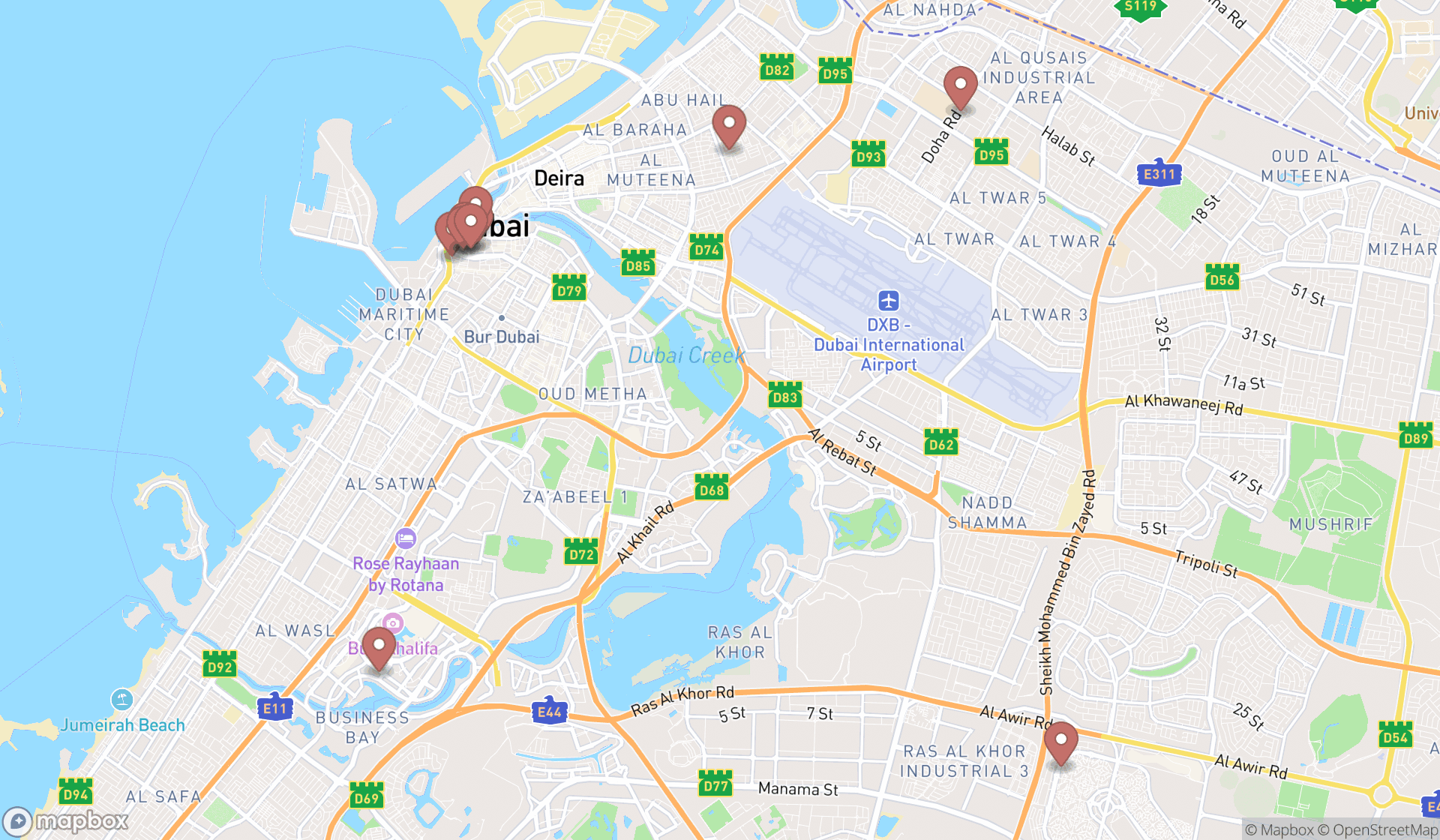 Map showing the ranked printer ink refill stores in Dubai, Dubai