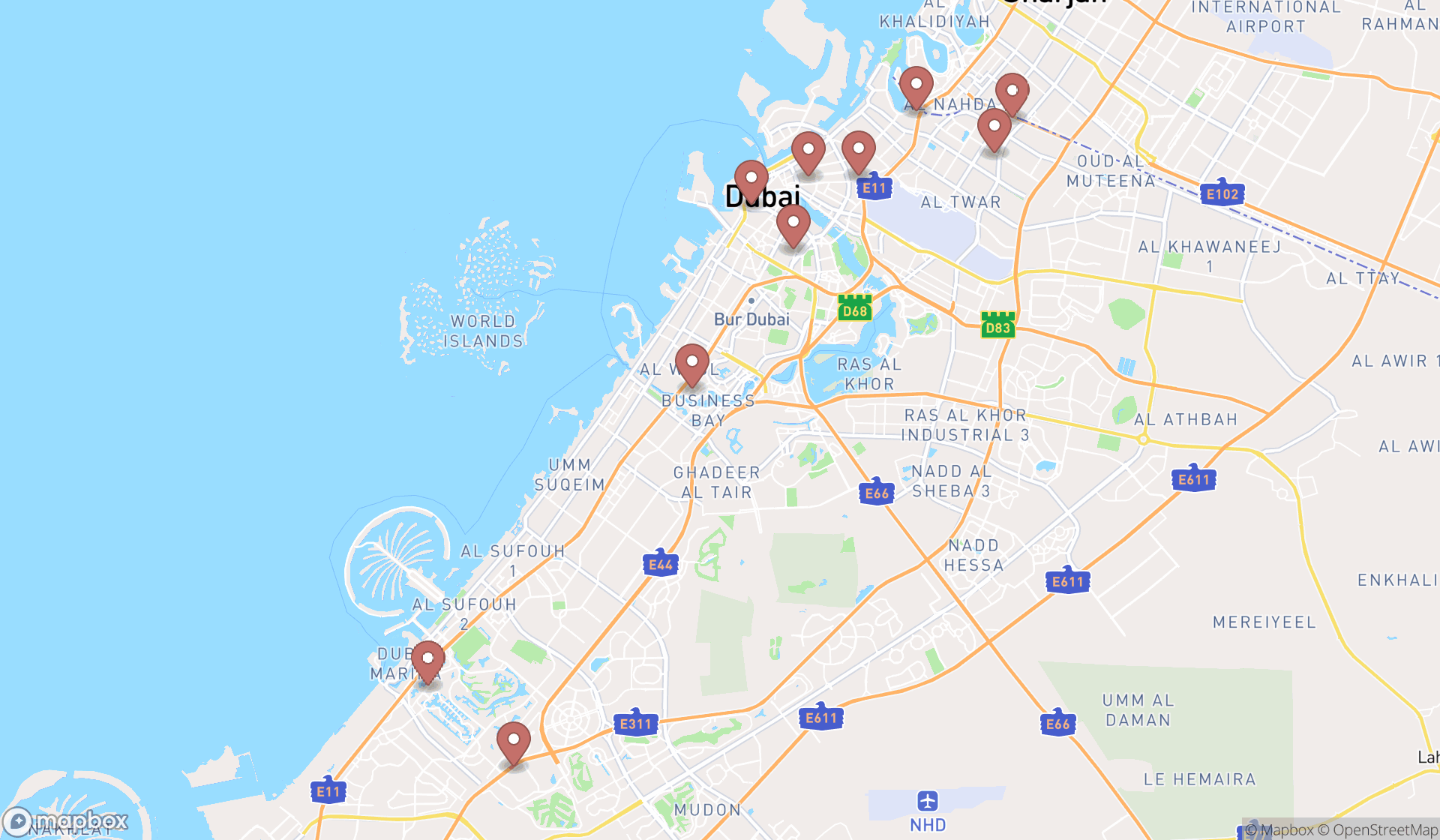Map showing the ranked printing equipment suppliers in Dubai, Dubai