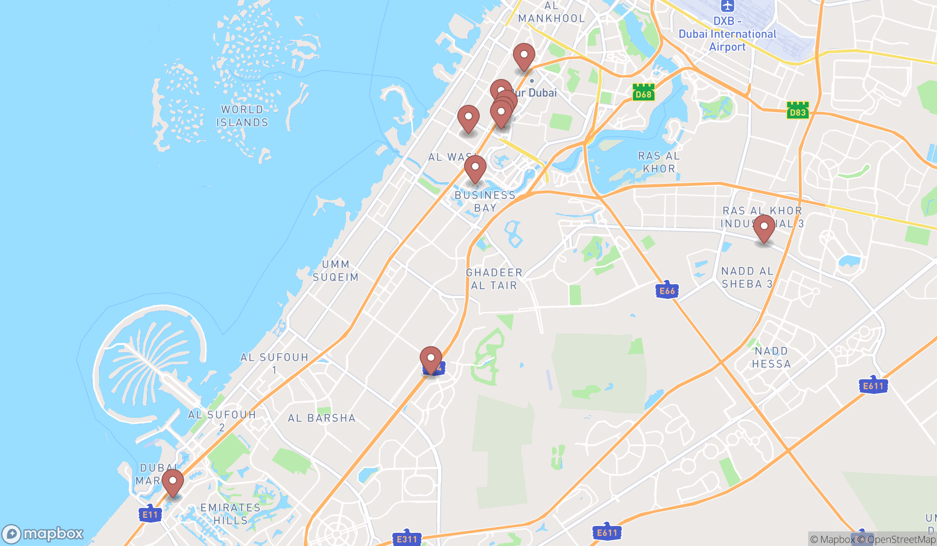 Map showing the ranked private equity firms in Dubai, Dubai