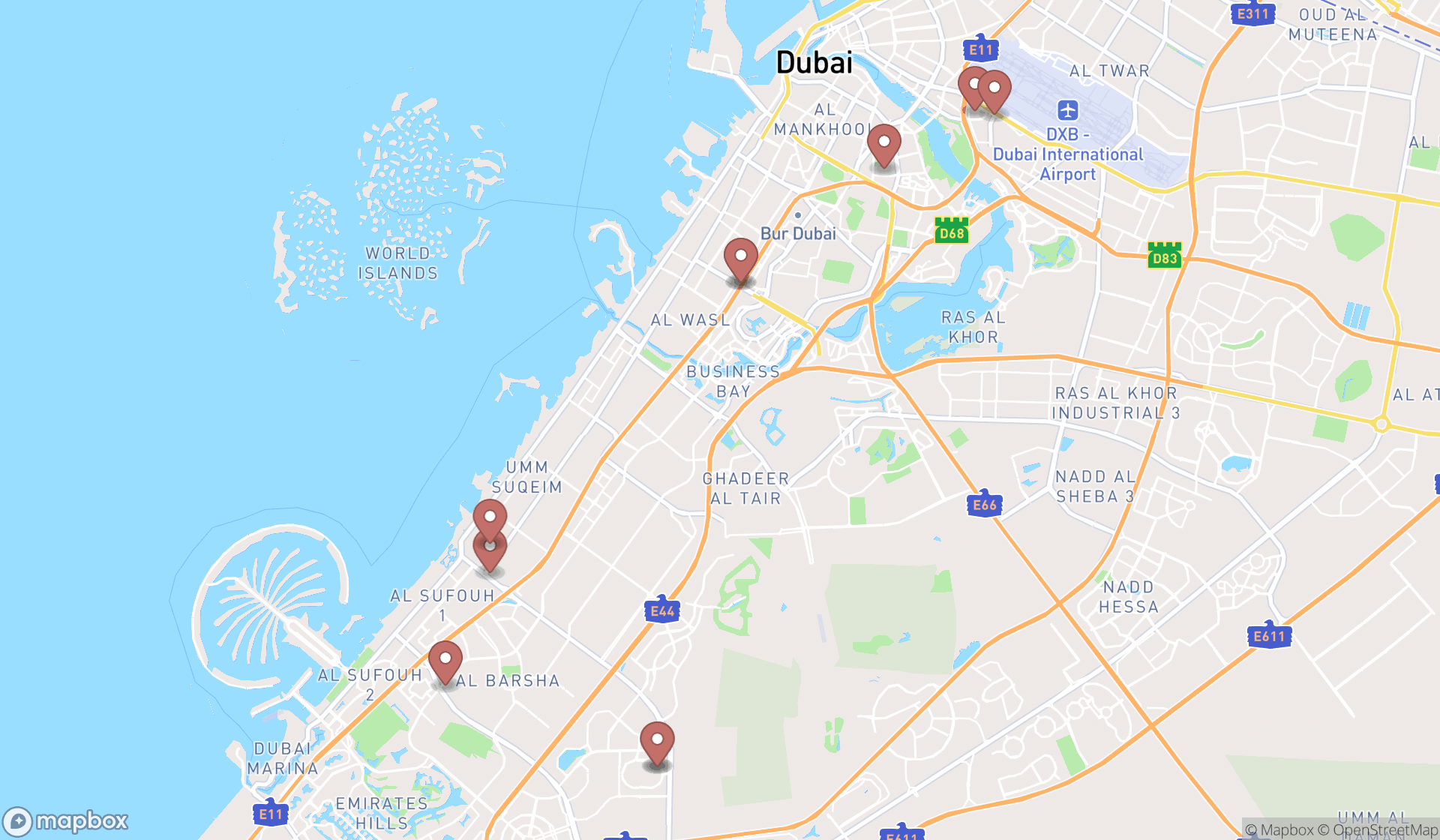Map showing the ranked private hospitals in Dubai, Dubai