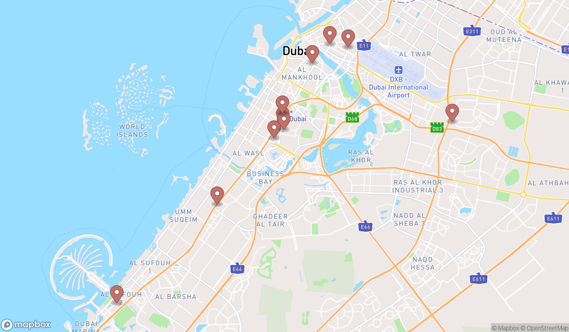 Map showing the ranked private sector banks in Dubai, Dubai