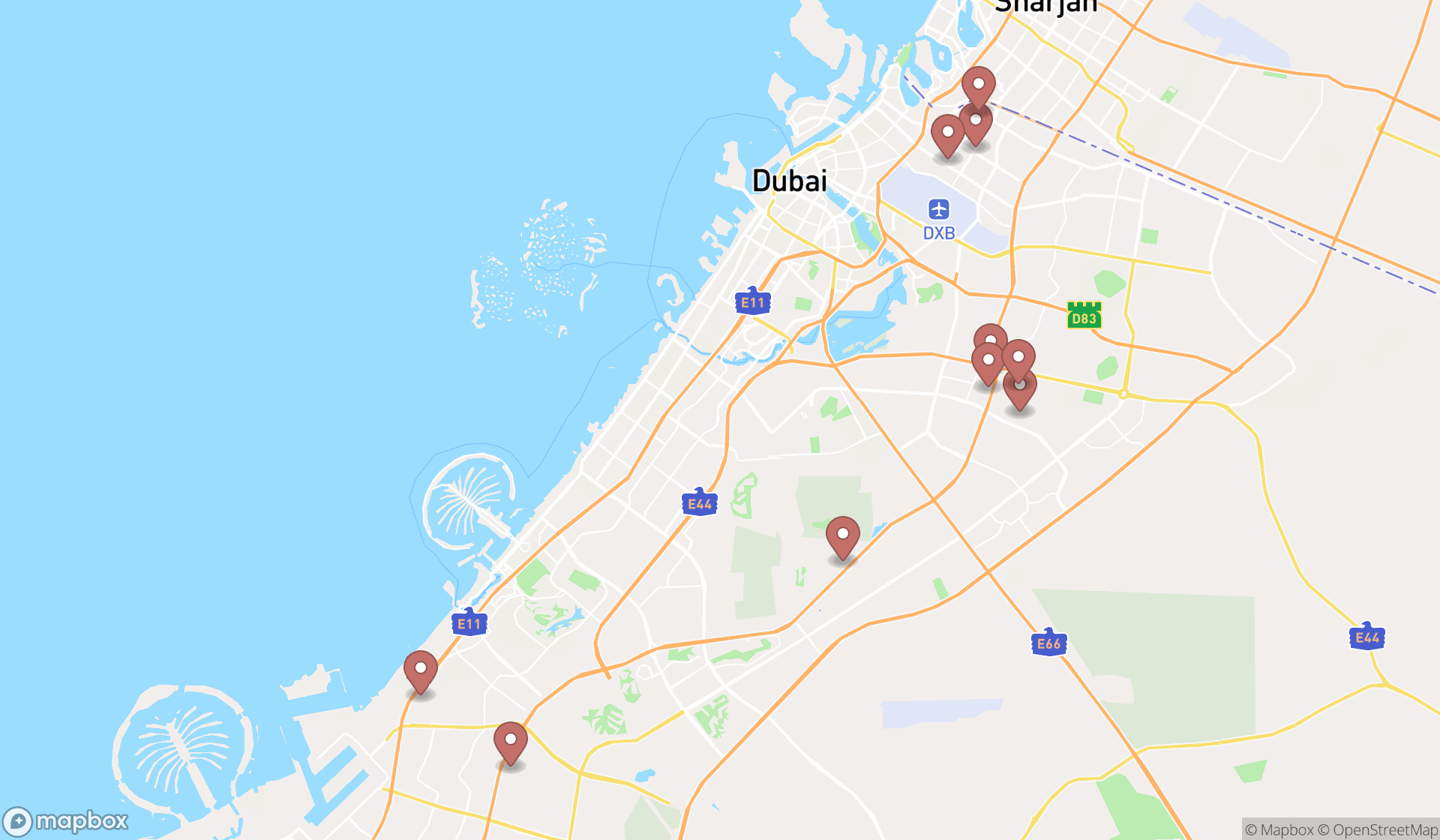 Map showing the ranked produce markets in Dubai, Dubai