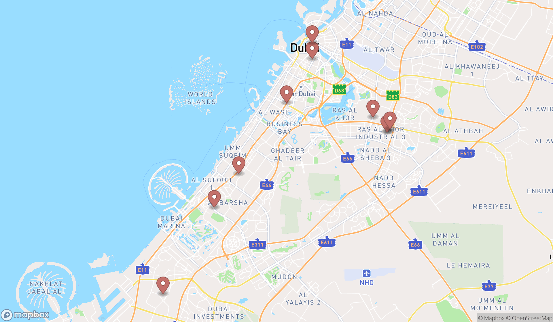 Map showing the ranked produce wholesalers in Dubai, Dubai