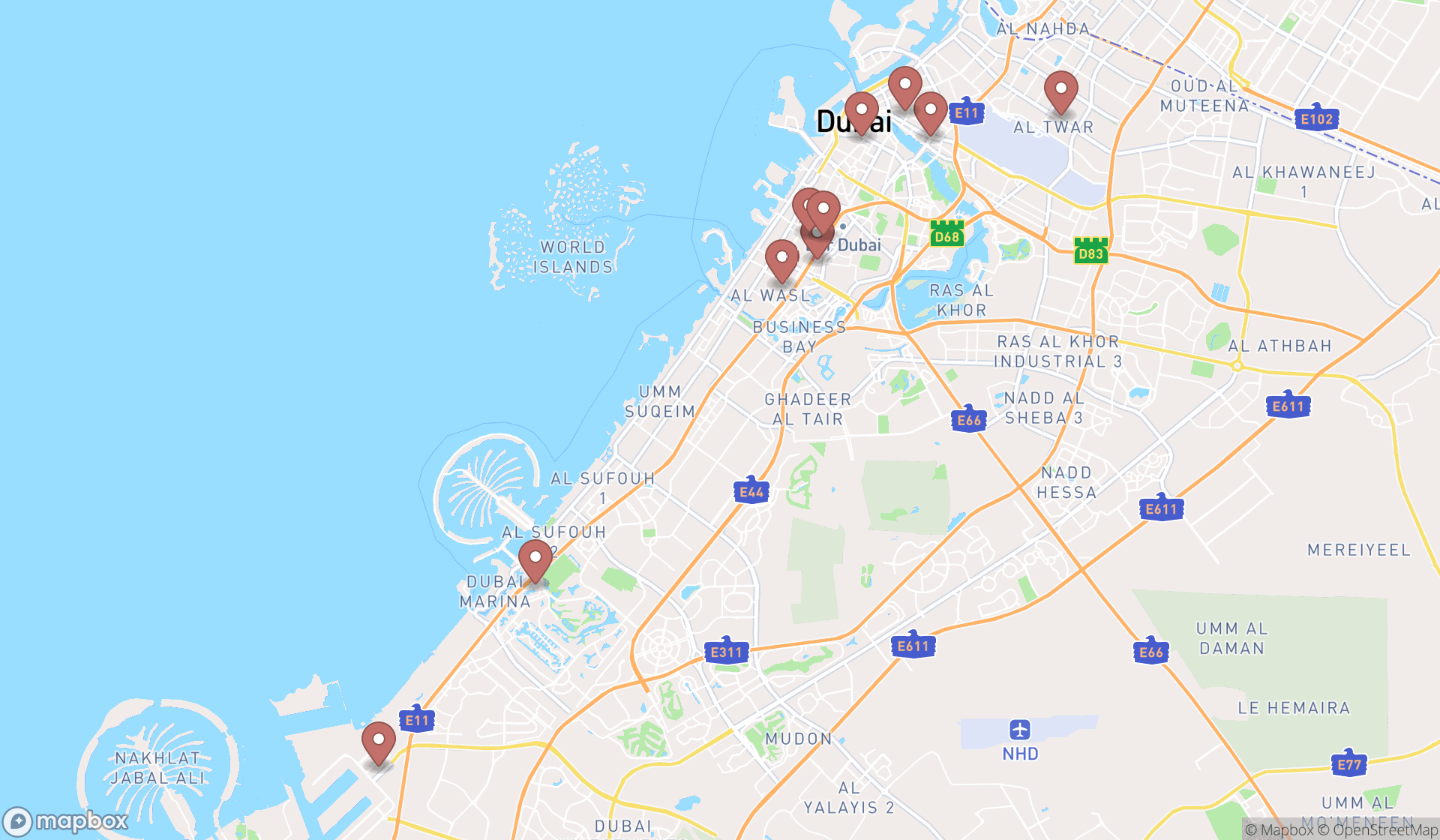 Map showing the ranked professional services in Dubai, Dubai
