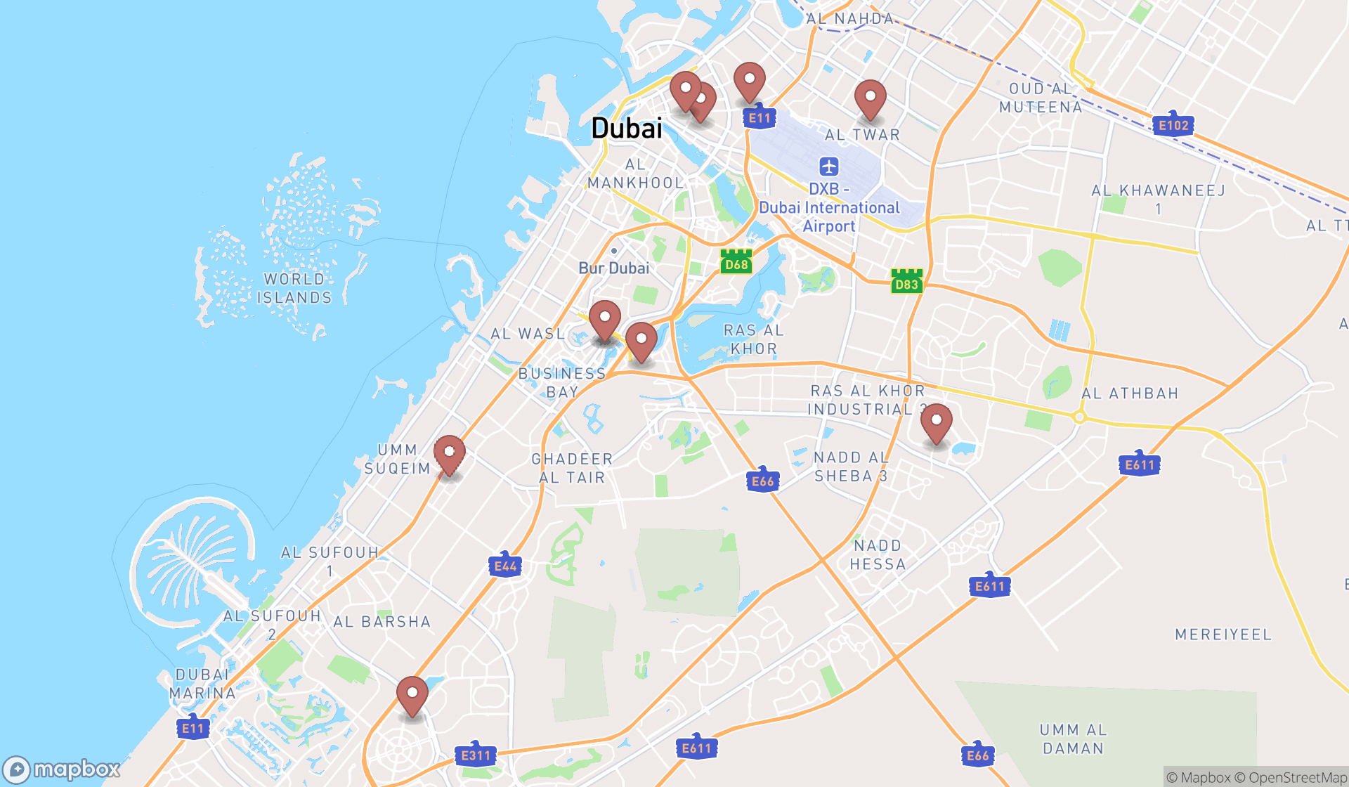 Map showing the ranked promotional products suppliers in Dubai, Dubai