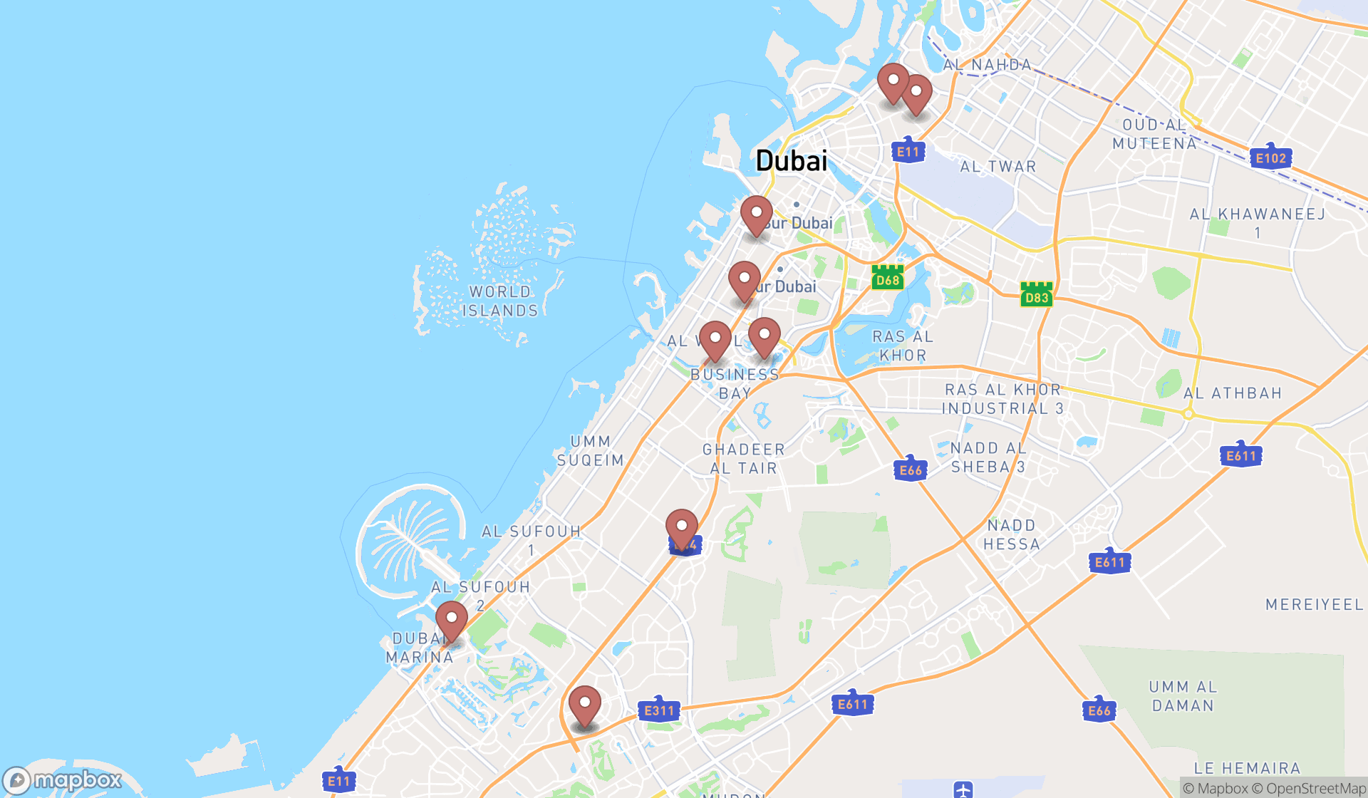 Map showing the ranked property administration services in Dubai, Dubai