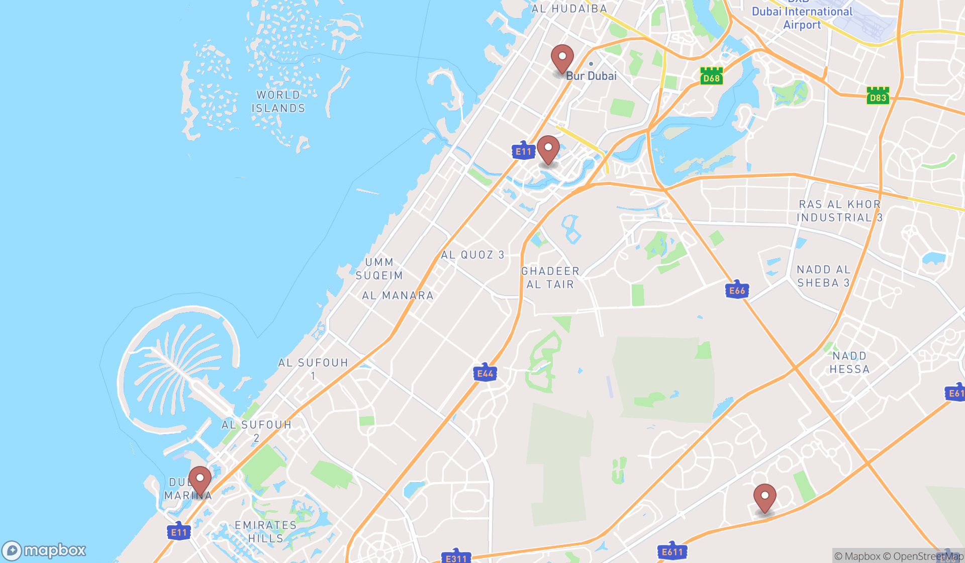 Map showing the ranked property developers in Dubai, Dubai