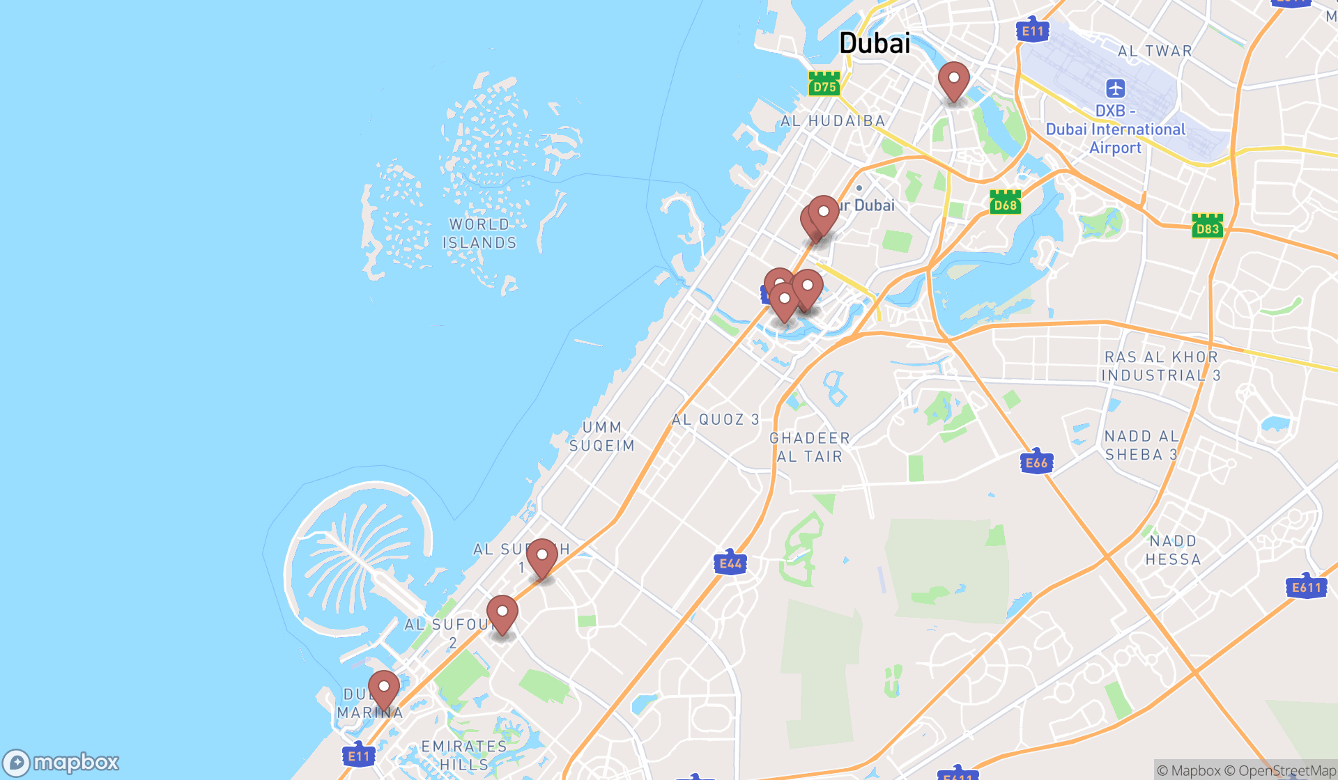 Map showing the ranked property investment companies in Dubai, Dubai
