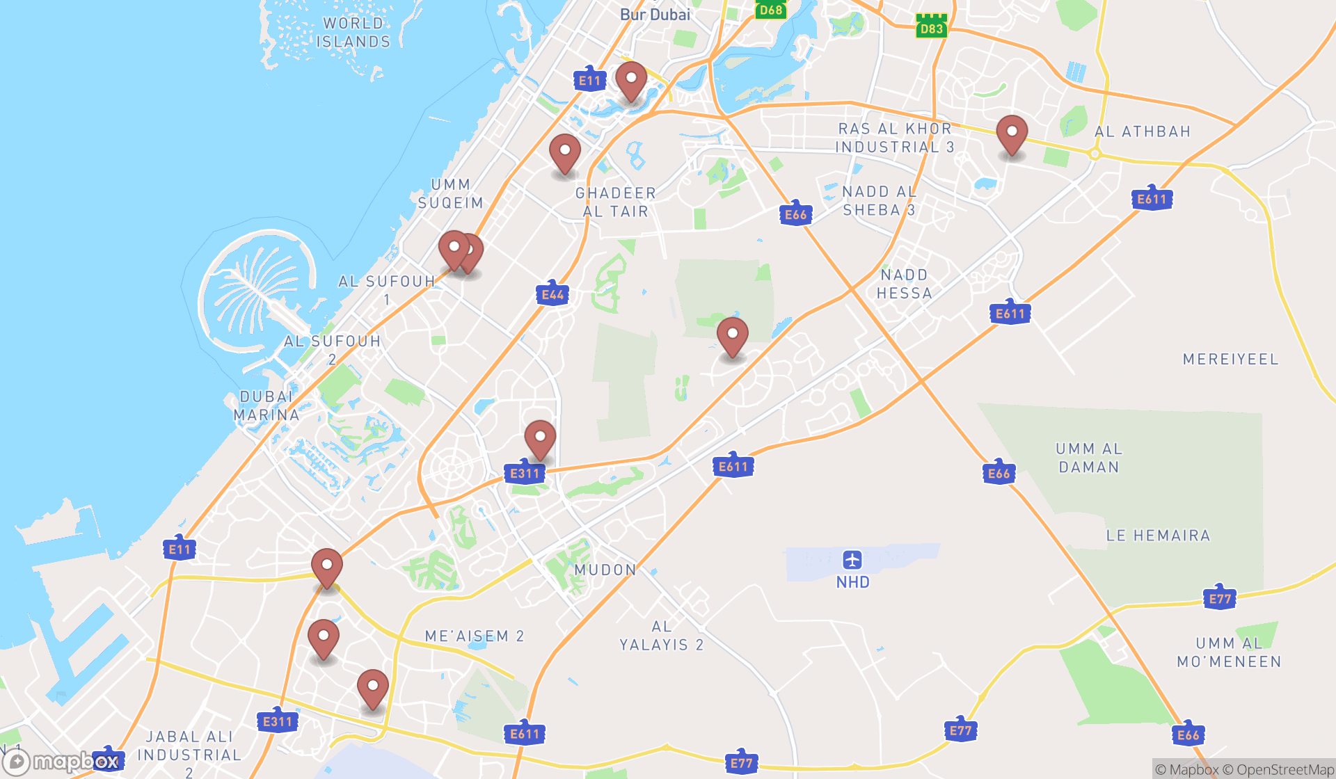 Map showing the ranked property maintenances in Dubai, Dubai