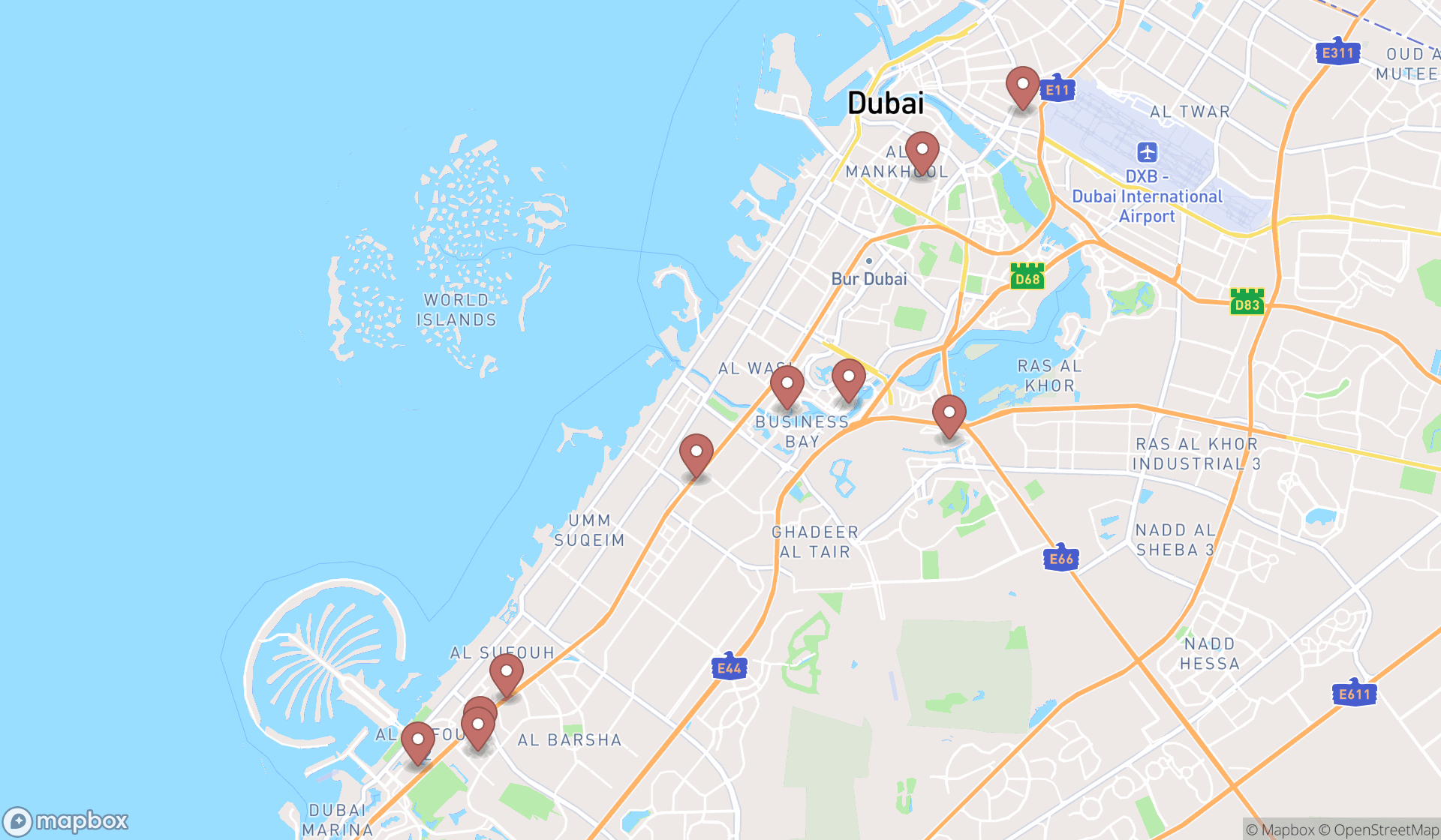 Map showing the ranked property management companies in Dubai, Dubai