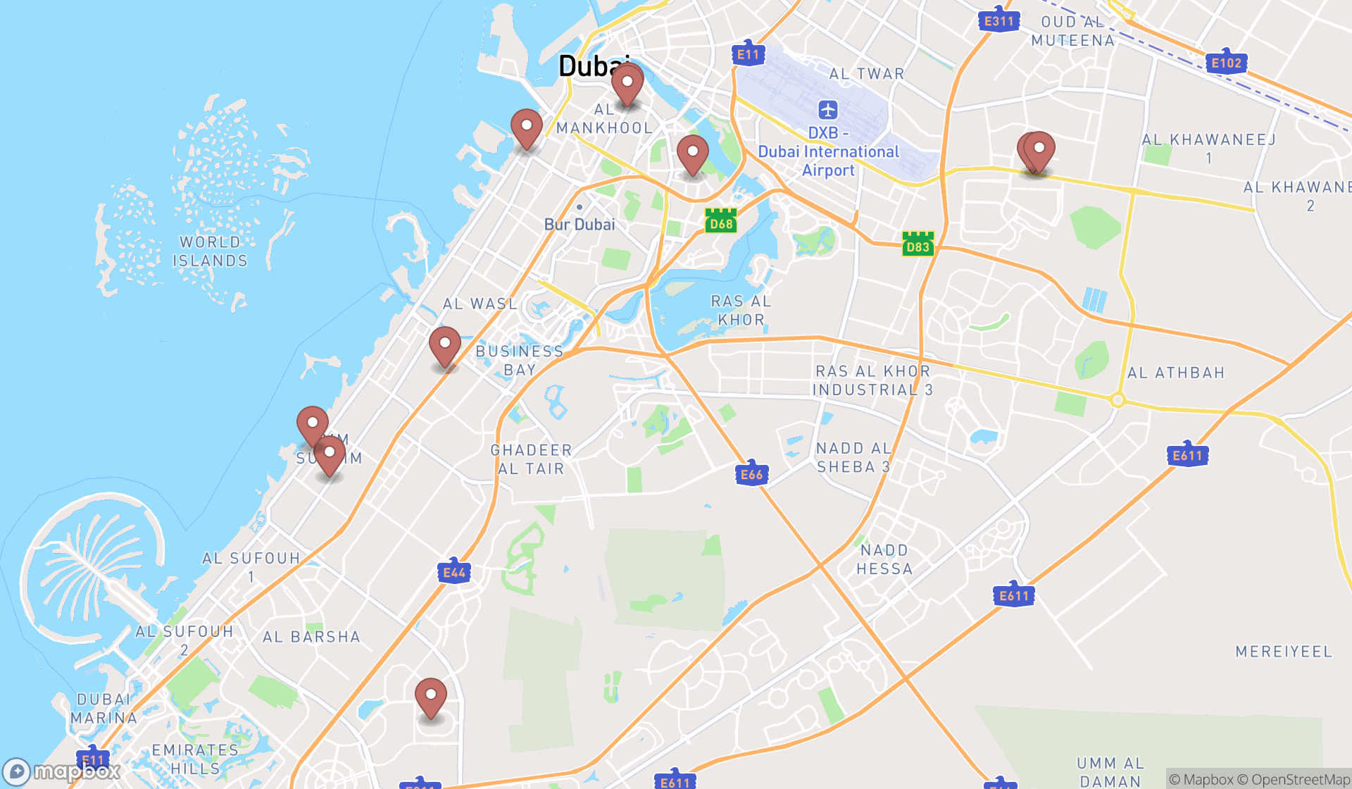 Map showing the ranked prosthodontists in Dubai, Dubai