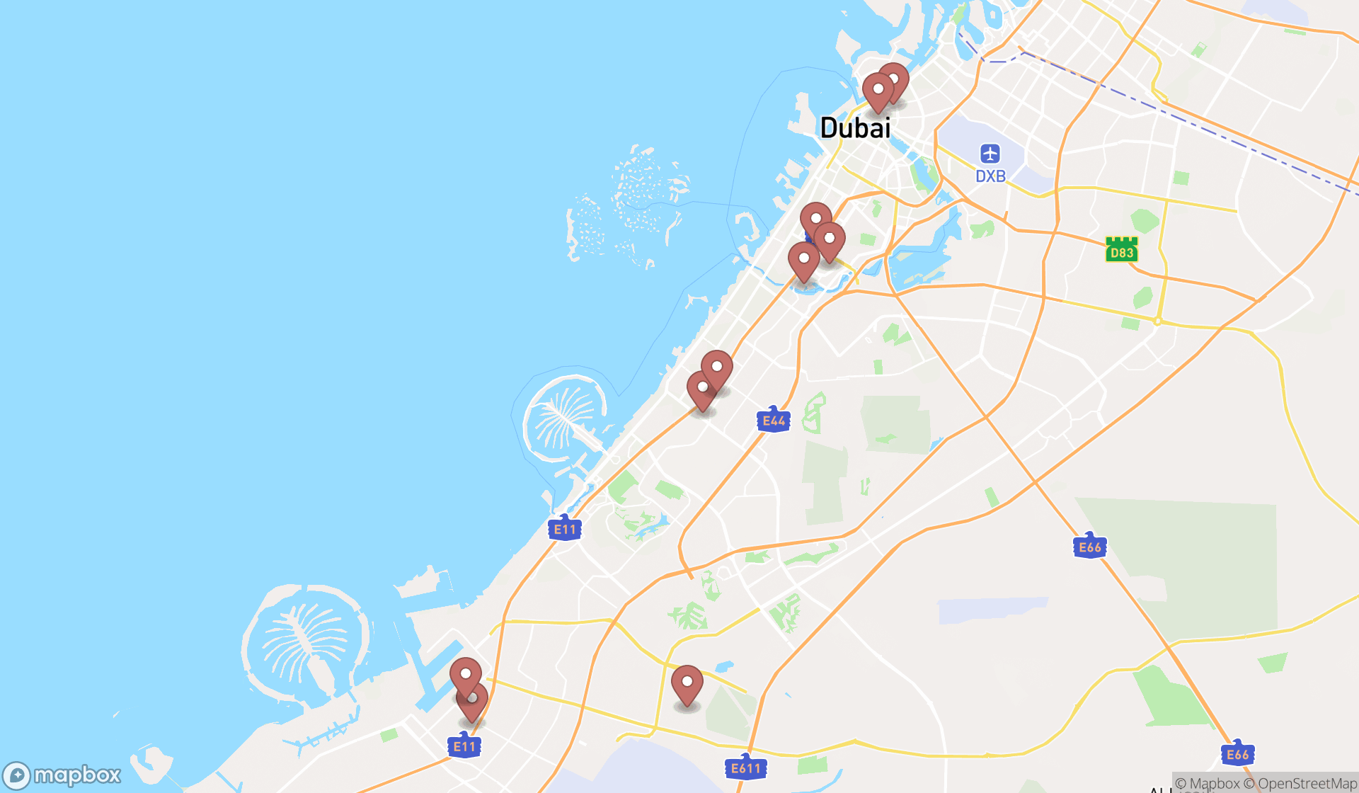 Map showing the ranked protective clothing suppliers in Dubai, Dubai
