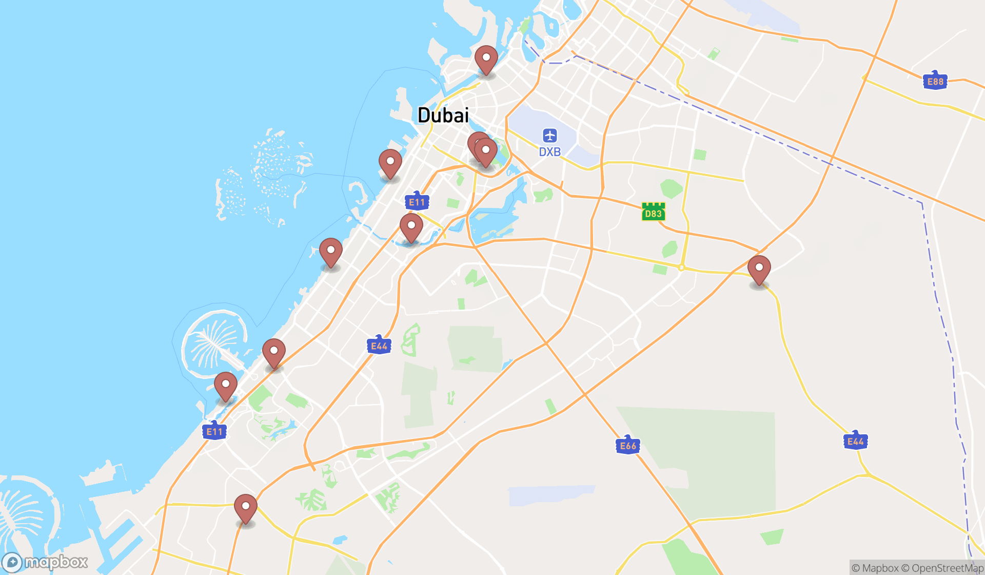Map showing the ranked psychiatric hospitals in Dubai, Dubai