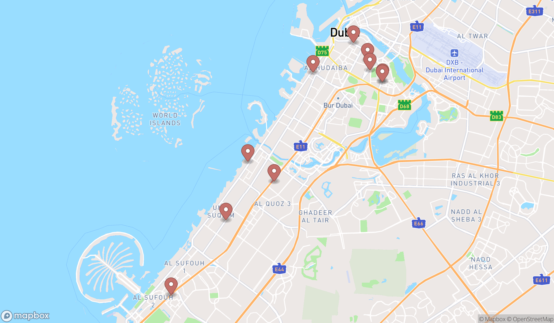 Map showing the ranked psychiatrists in Dubai, Dubai
