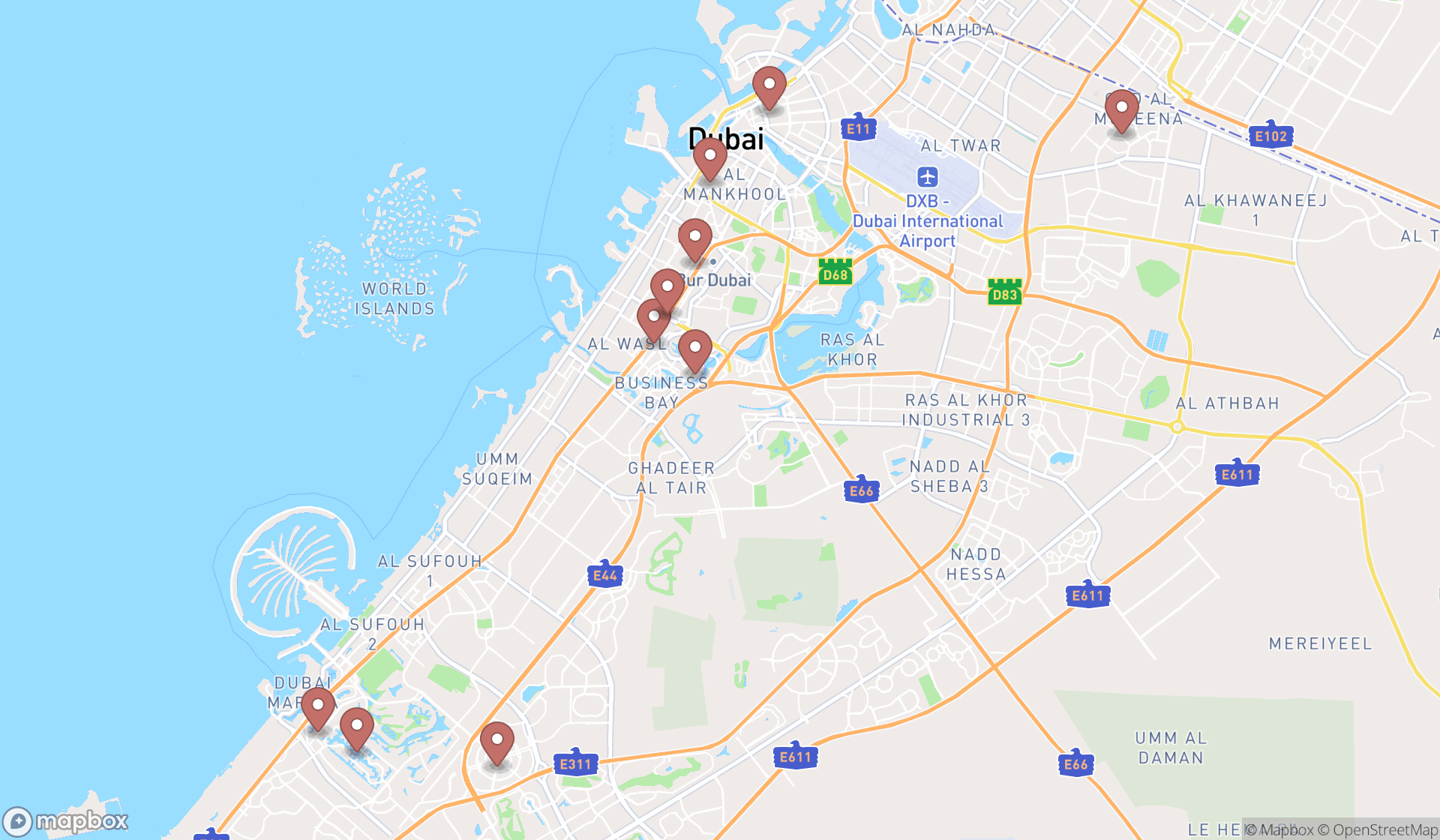 Map showing the ranked psychics in Dubai, Dubai