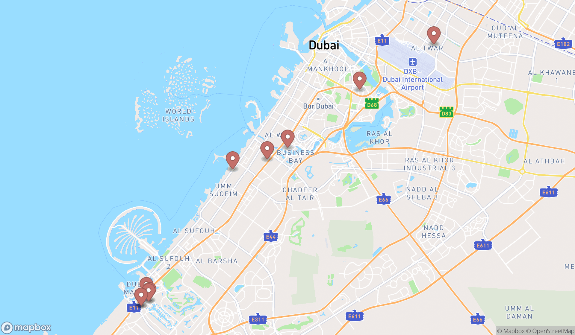 Map showing the ranked psychologists in Dubai, Dubai