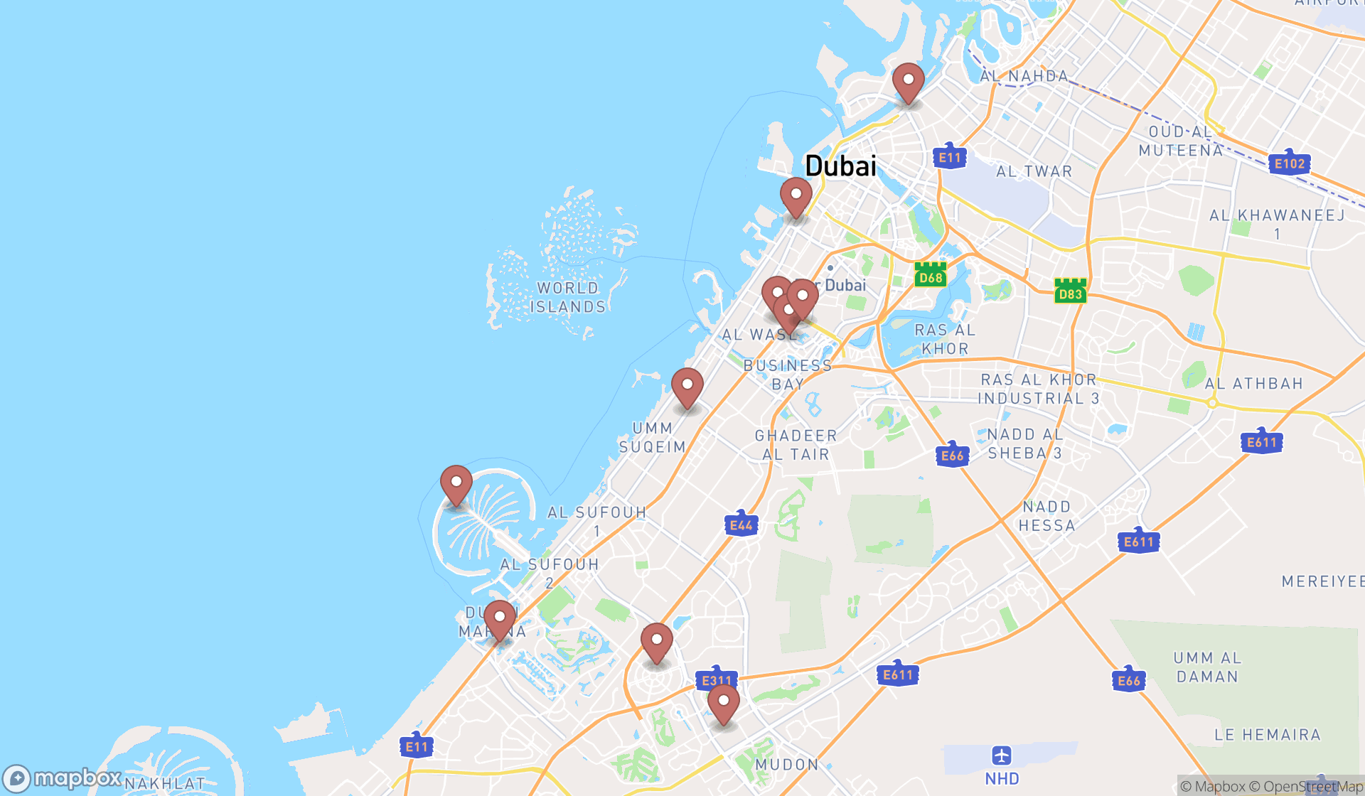 Map showing the ranked psychotherapists in Dubai, Dubai