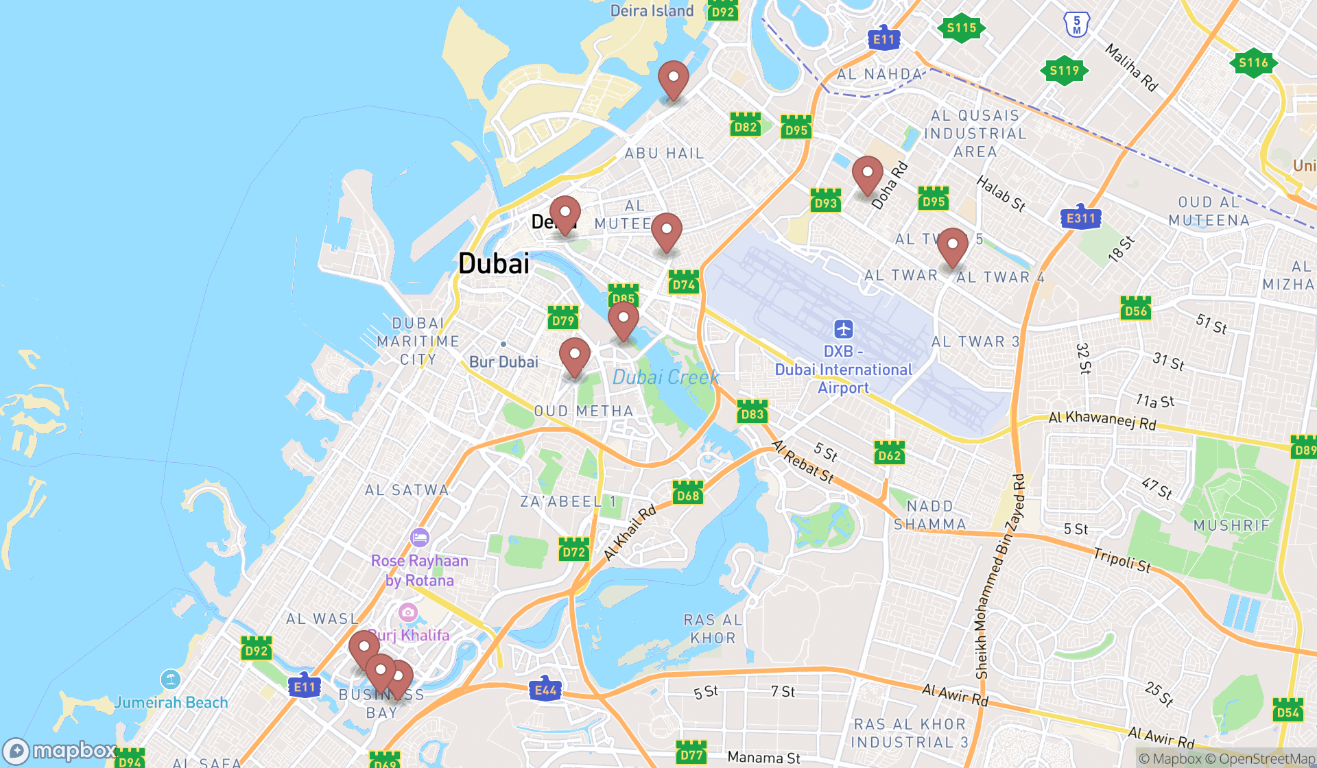 Map showing the ranked public defender's offices in Dubai, Dubai